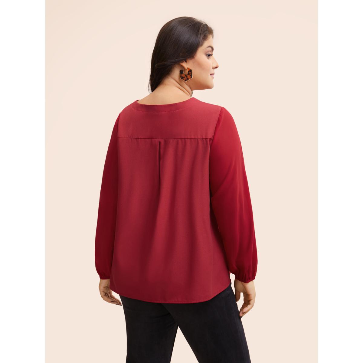 Plus Size Scarlet Metal Chain Detail Lantern Sleeve Blouse Women Elegant Long Sleeve V-neck Everyday Blouses BloomChic 18-20/2X Product Image