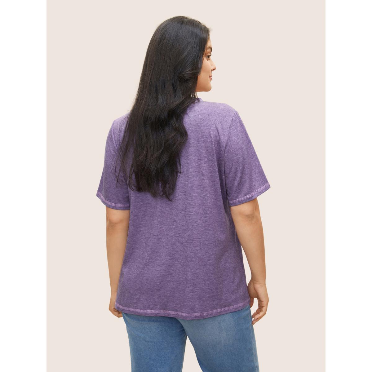 Plus Size Solid Crisscross Neck Contrast Stitch T-shirt Mauve Women Leisure Plain V-neck Casual T-shirts BloomChic 14-16/1X Product Image