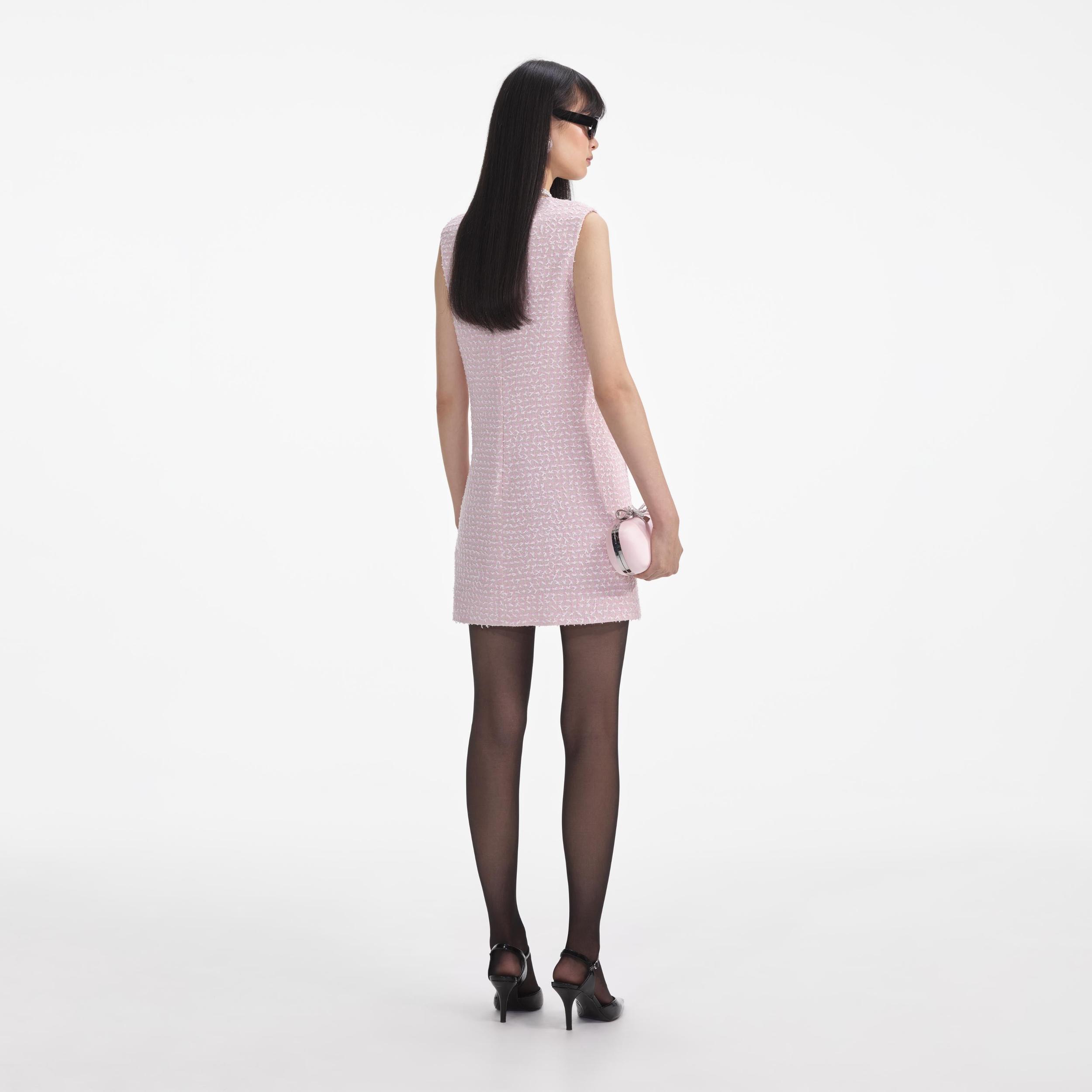Pink Boucle Pearl Trim Mini Dress Product Image