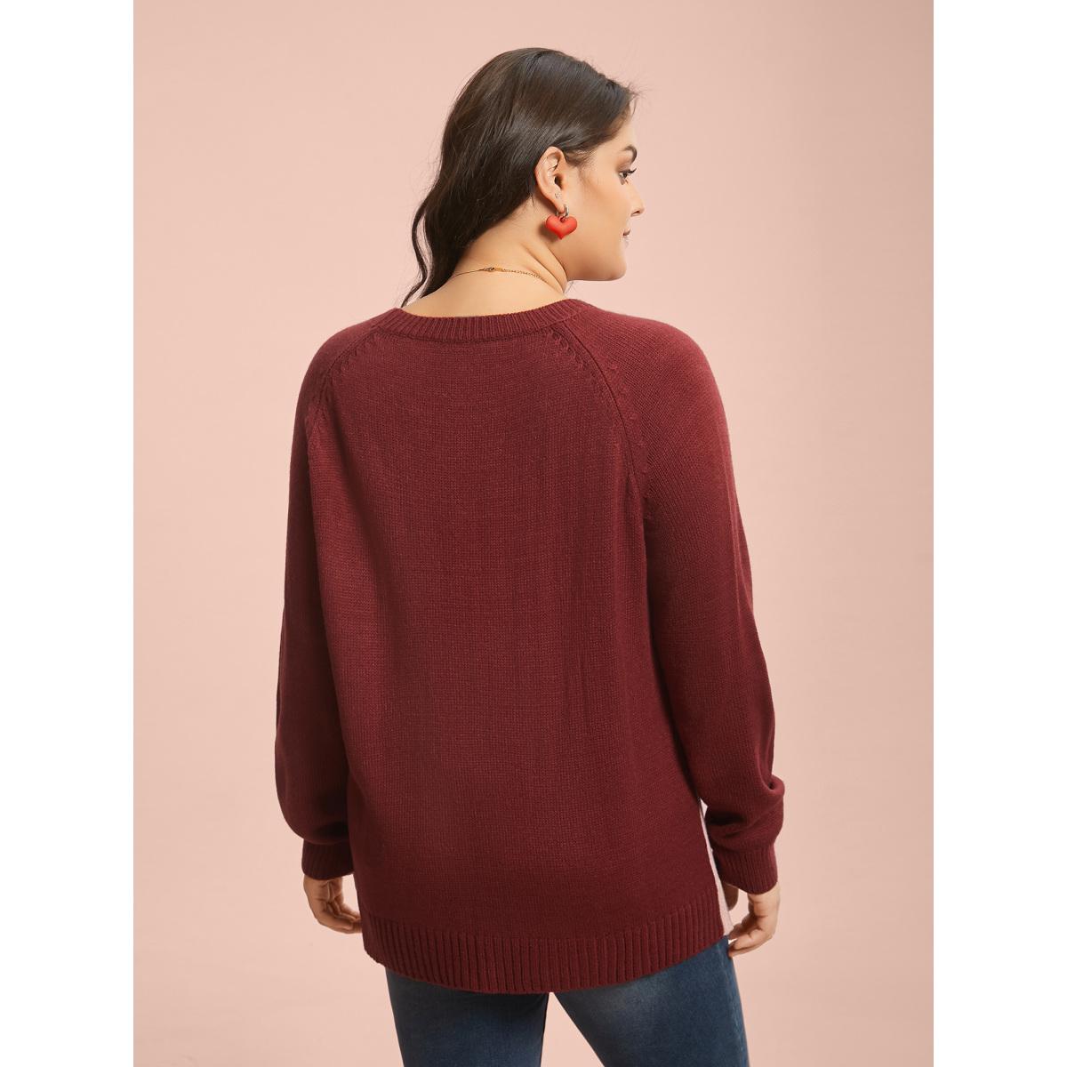 Plus Size Timeless Romance Cable Knit Raglan Sleeve Pullover Nudepink Women Playful Loose Long Sleeve Round Neck Casual Pullovers BloomChic 10/M Product Image