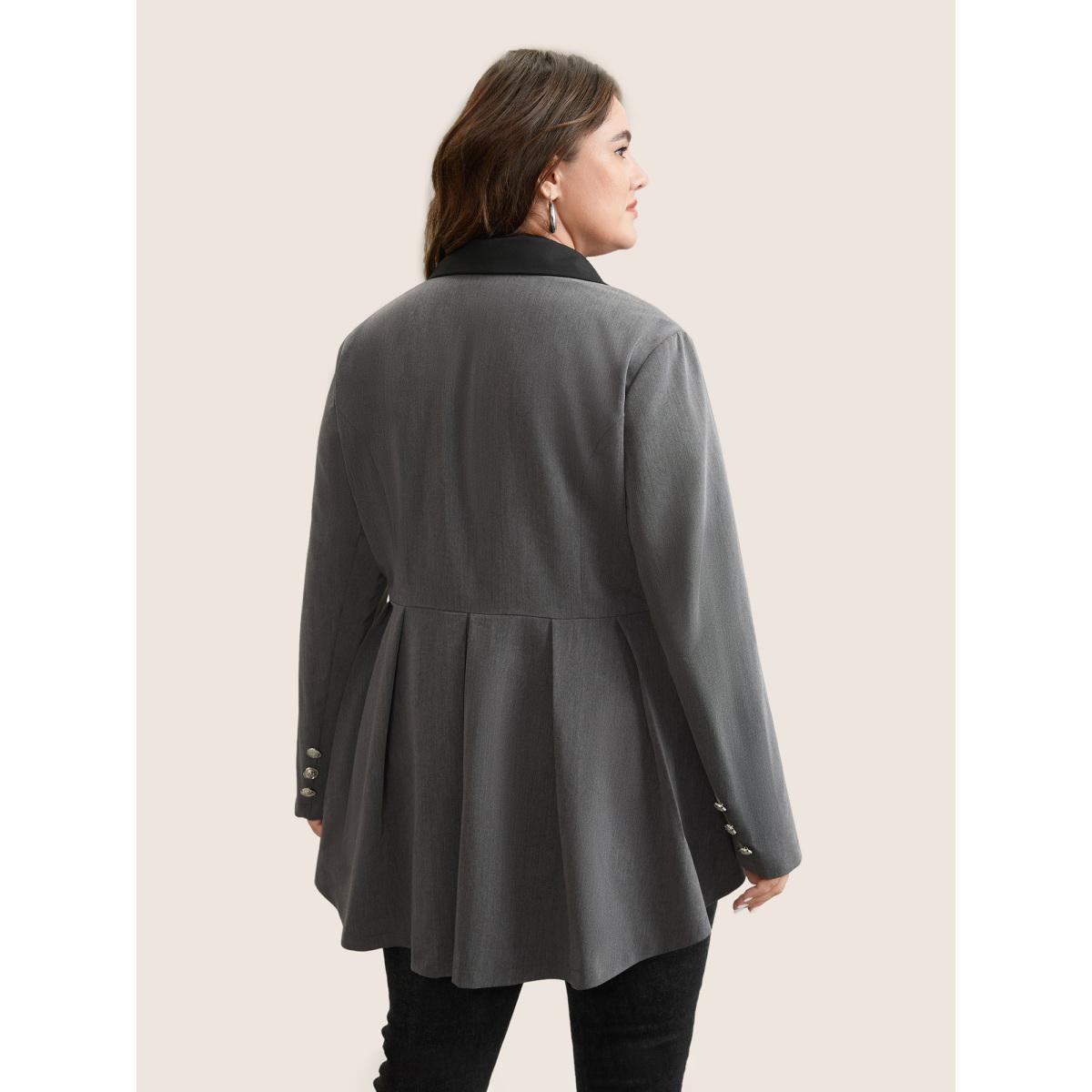 Plus Size Twill Contrast Lapel Collar Button Detail Blazer DimGray Women Dailywear Plain Lined Sleeve Long Sleeve Lapel Collar 14-16/1X Pocket Elegant Blazers BloomChic Product Image