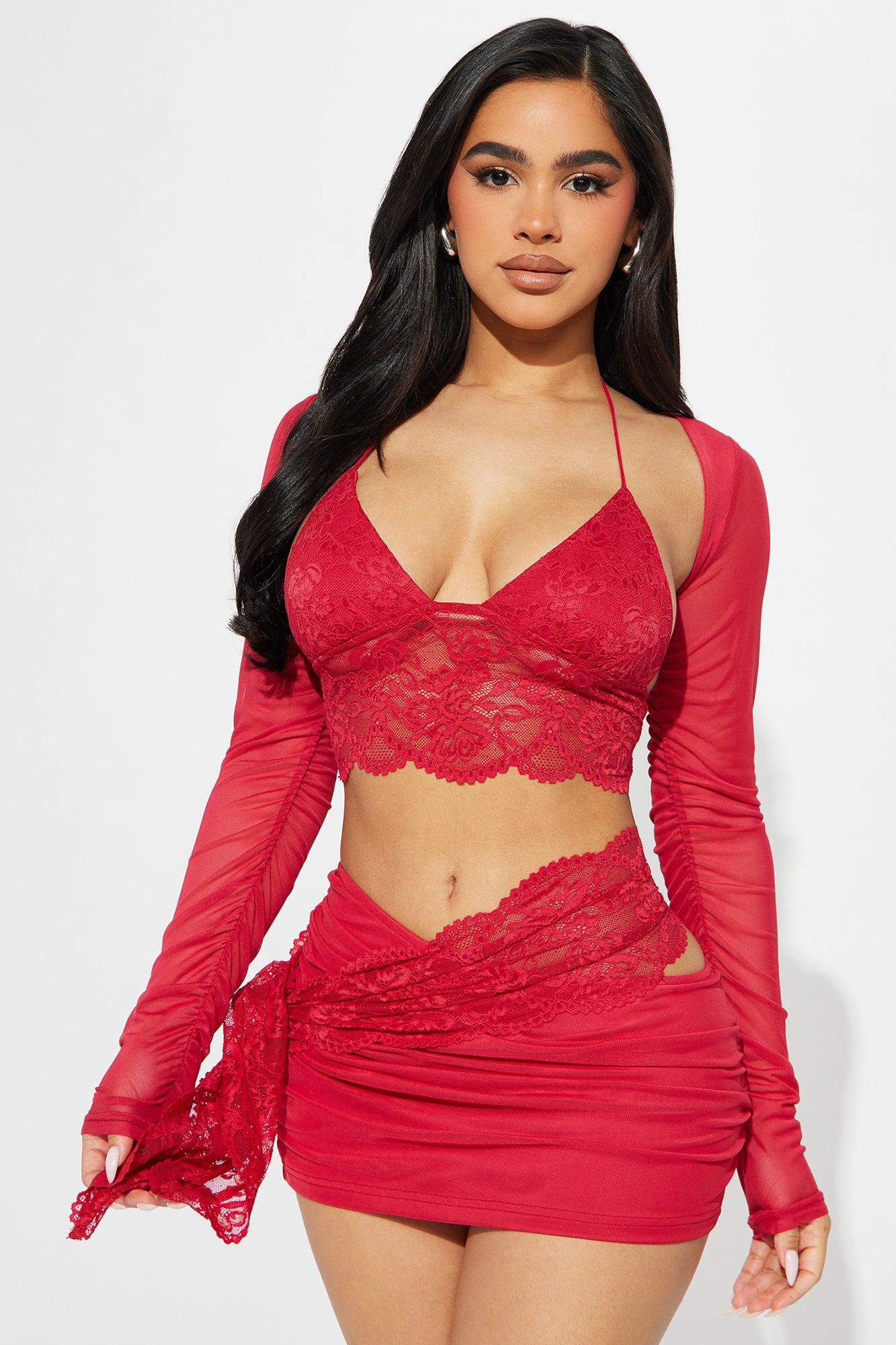 Camille Lace Skirt Set - Red Product Image