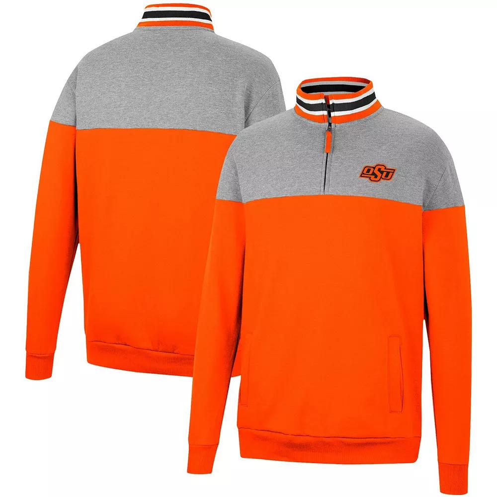 Men's Colosseum Heathered Gray/Orange Oklahoma State Cowboys Be the Ball Quarter-Zip Top,  Product Image
