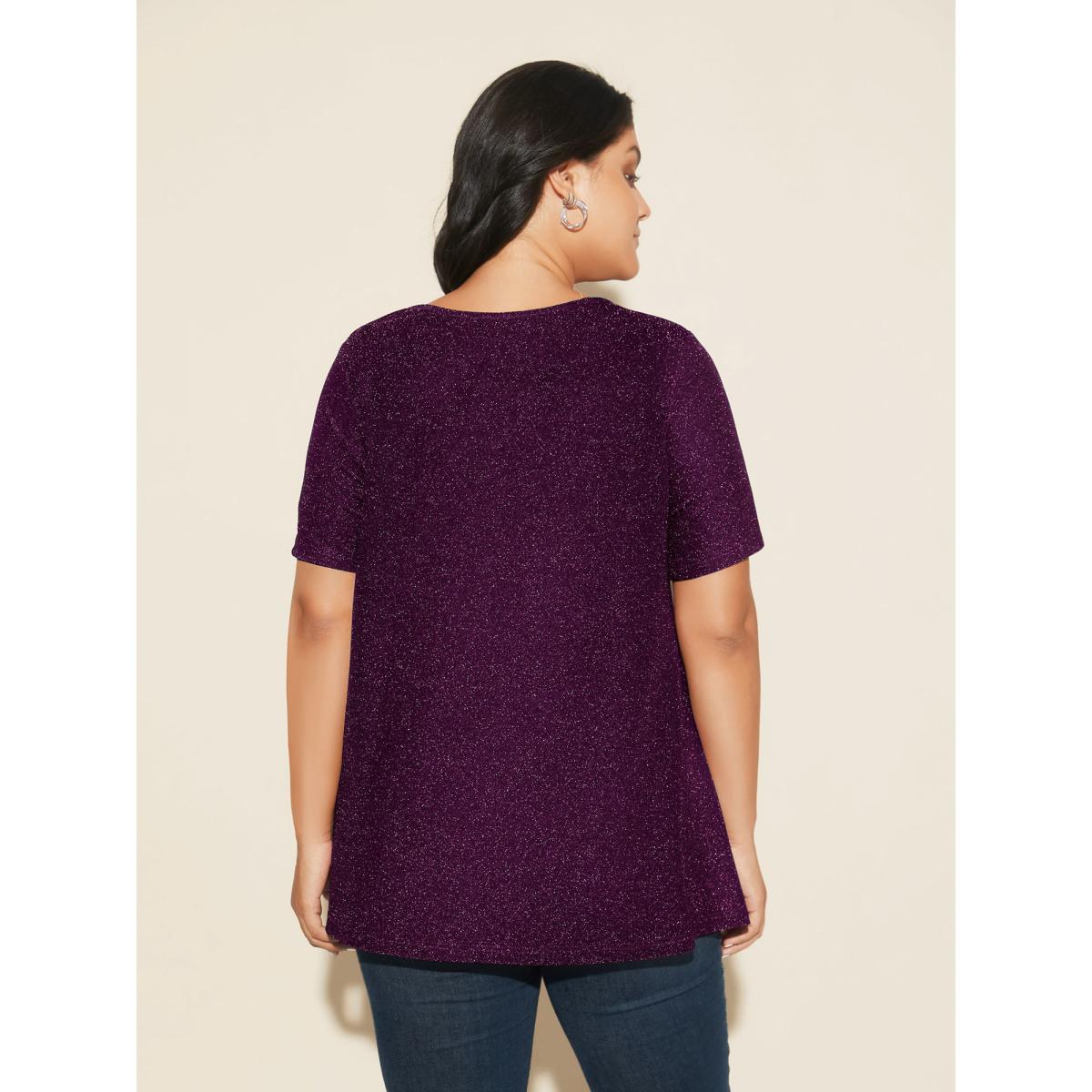 Plus Size Shimmering Gold & Silver Thread A-Line Tee Black Women Leisure Non Round Neck Loose Casual T-shirts BloomChic 12/L Product Image