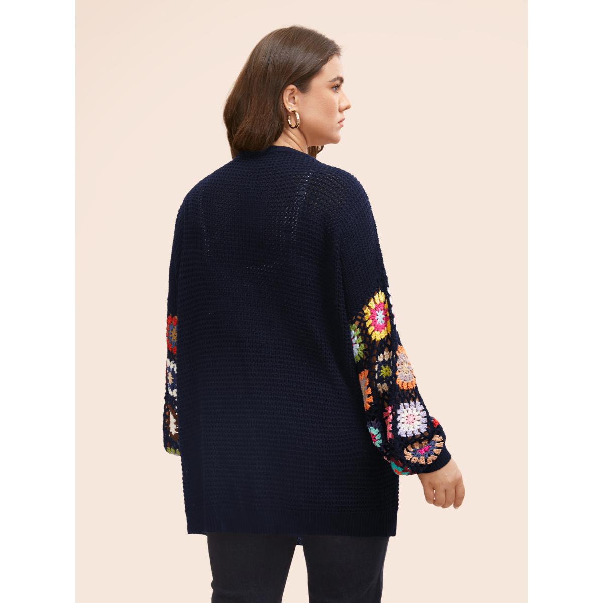 Plus Size Crochet Floral Drop Shoulder Cut Out Cardigan Midnight Women Resort Loose Long Sleeve Vacation Cardigans BloomChic 28/5X Product Image
