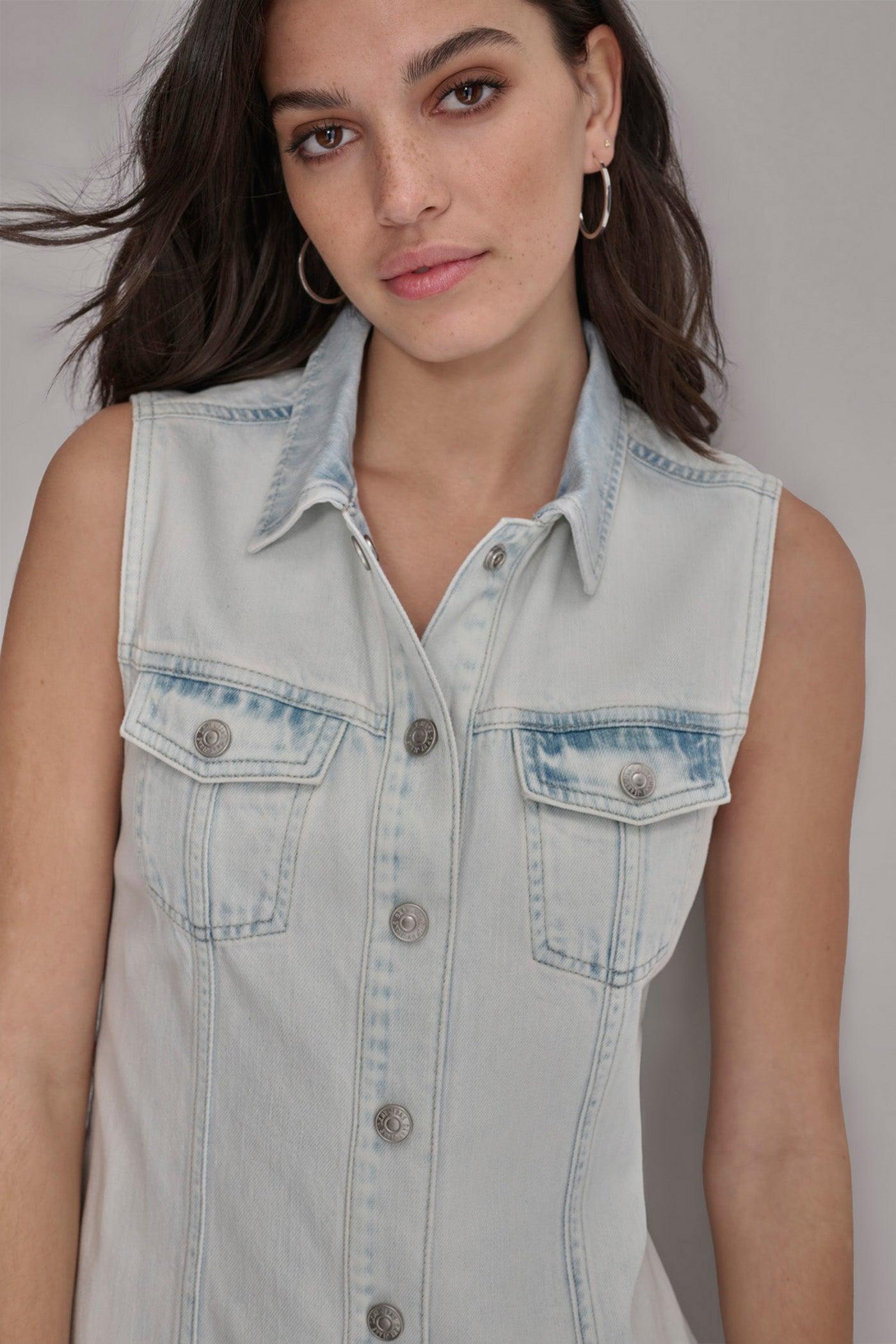 SLEEVELESS DENIM MAXI SHIRT DRESS Product Image