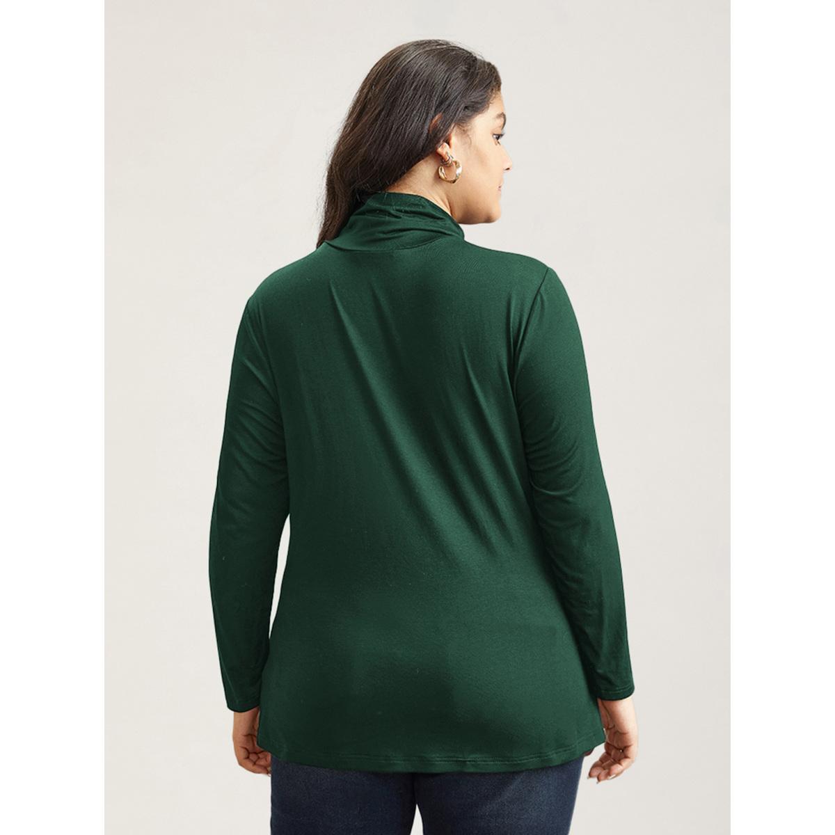 Plus Size Supersoft Essentials Solid Funnel Neck Knit T-shirt DarkGreen Women Leisure Plain Plain Ruffled collar Bodycon Casual T-shirts BloomChic 18-20/2X Product Image