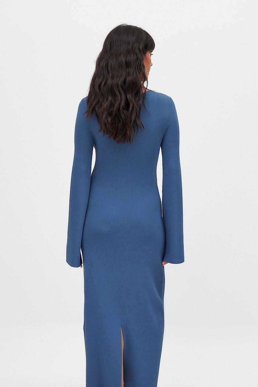 Fine Knitted Trumpet Sleeve Midi Dress Product Image