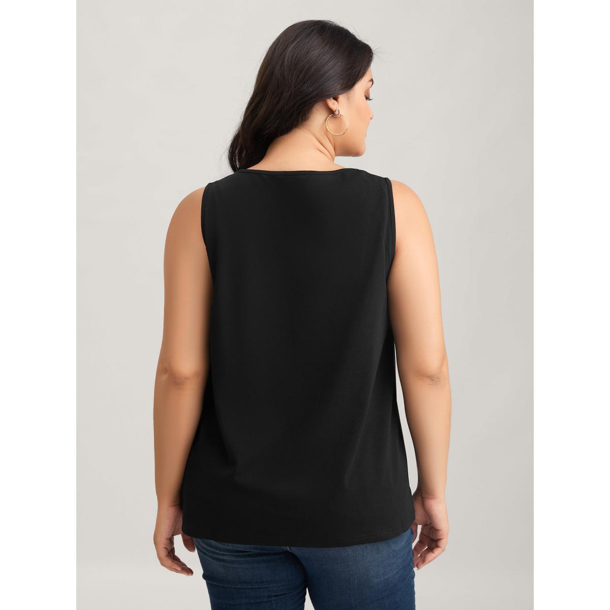 Plus Size Solid V Neck Laser Cut Tank Top Women Black Timeless Non V-neck Elegant Tank Tops Camis BloomChic 18-20/2X Product Image