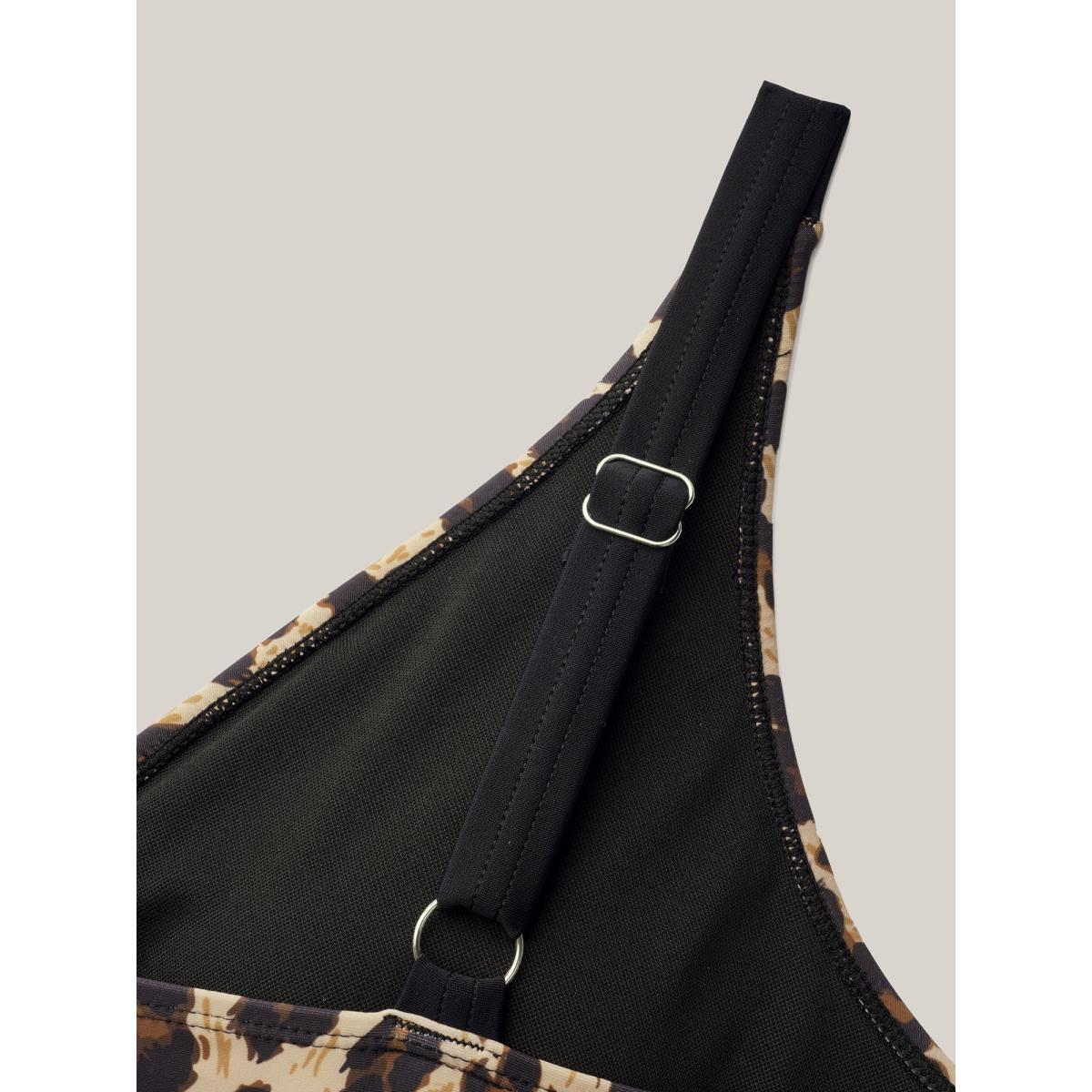 Plus Size Leopard Print Sheer Spliced Surplice Neck One-Piece Swimsuit Women's Swimwear Leopard Beach Gathered Curve Bathing Suits High stretch One Pieces BloomChic 22-24/3X Product Image