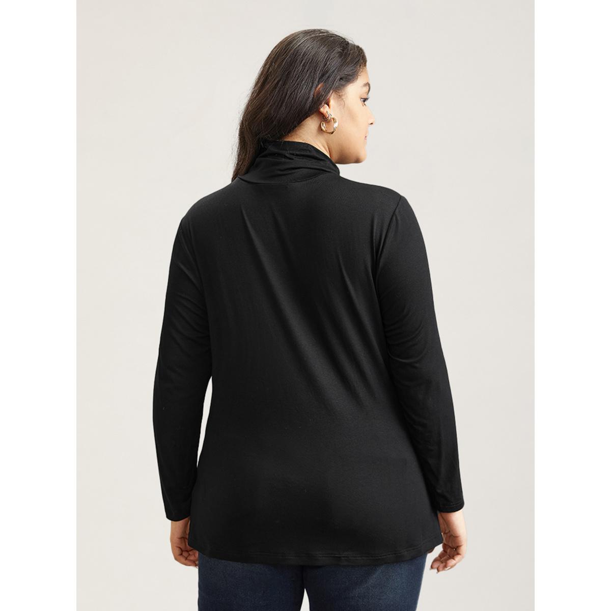 Plus Size Supersoft Essentials Solid Funnel Neck Knit T-shirt Black Women Leisure Plain Plain Ruffled collar Bodycon Casual T-shirts BloomChic 22-24/3X Product Image