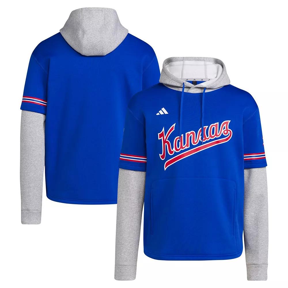 Men's adidas Royal Kansas Jayhawks Pullover Baseball Jersey Hoodie,  Product Image