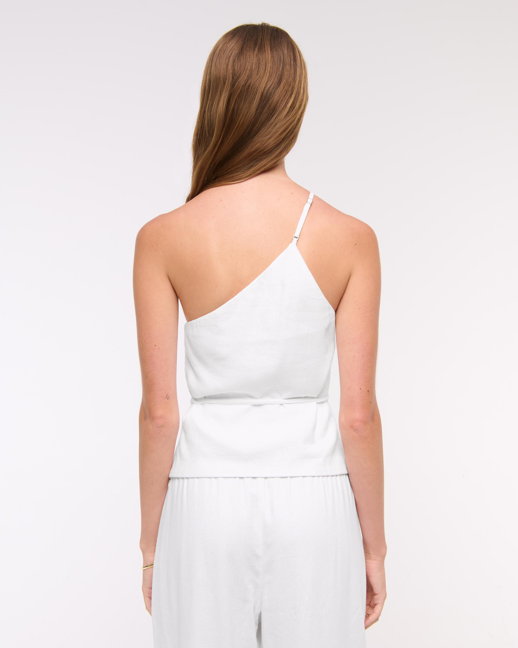 One-Shoulder Asymmetrical Linen-Blend Top Product Image