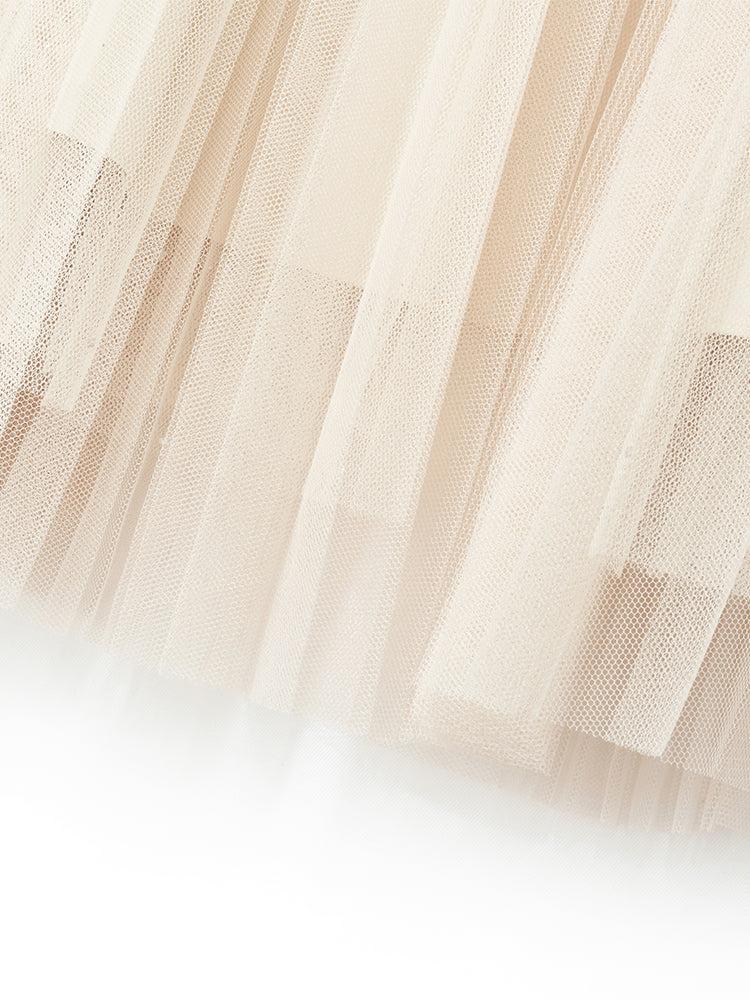 Tencel Knit Top And A-Line Mesh Skirt Two-Piece Set Product Image