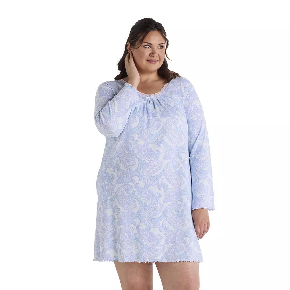 Plus Size Miss Elaine Essentials Cottonessa Long Sleeve Short Gown, Women's, Size: 2XL, Blue Paisley Product Image