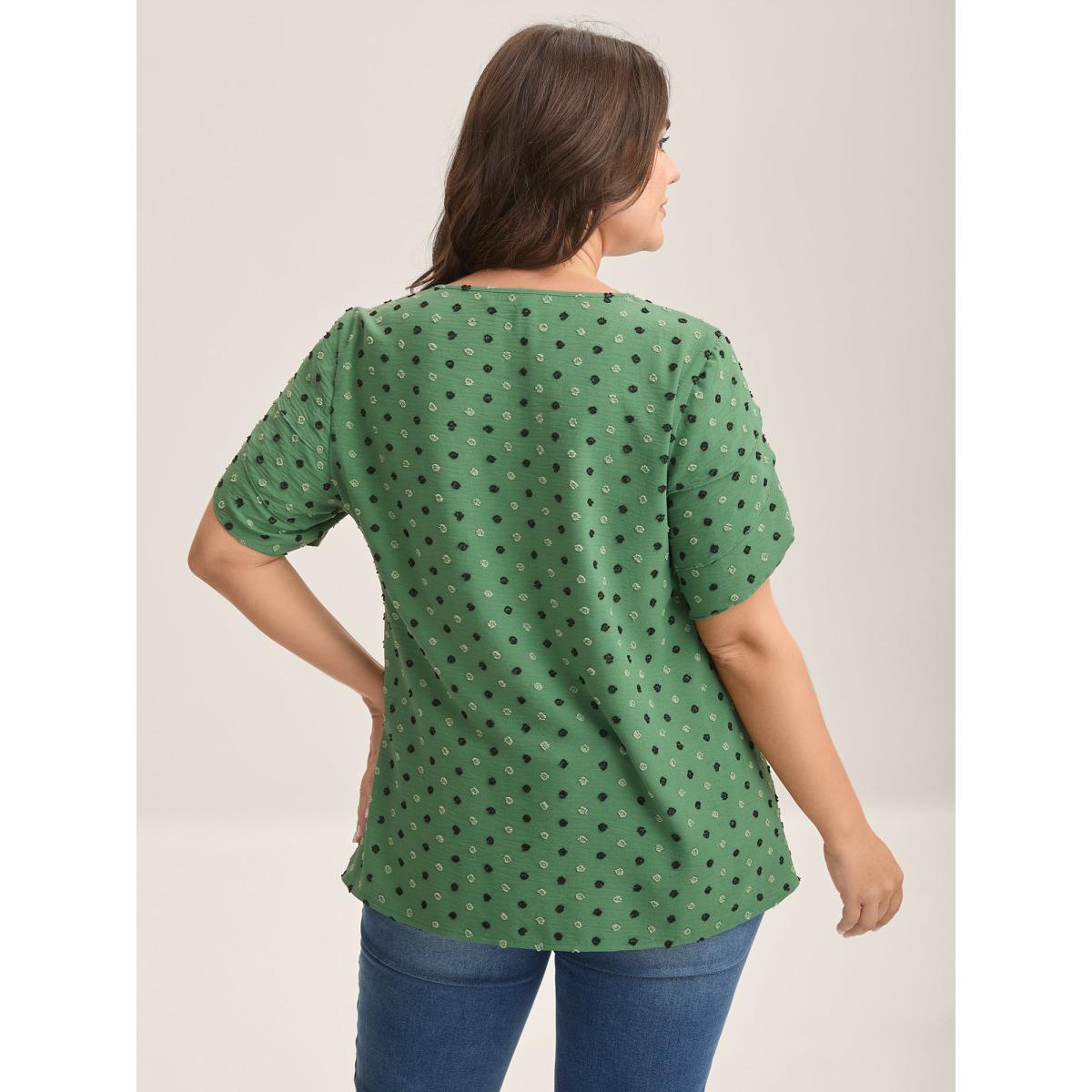 Plus Size Greenbean Textured Color Contrast Petal Sleeve Blouse Women Timeless Short sleeve Round Neck Elegant Blouses BloomChic 30/6X Product Image