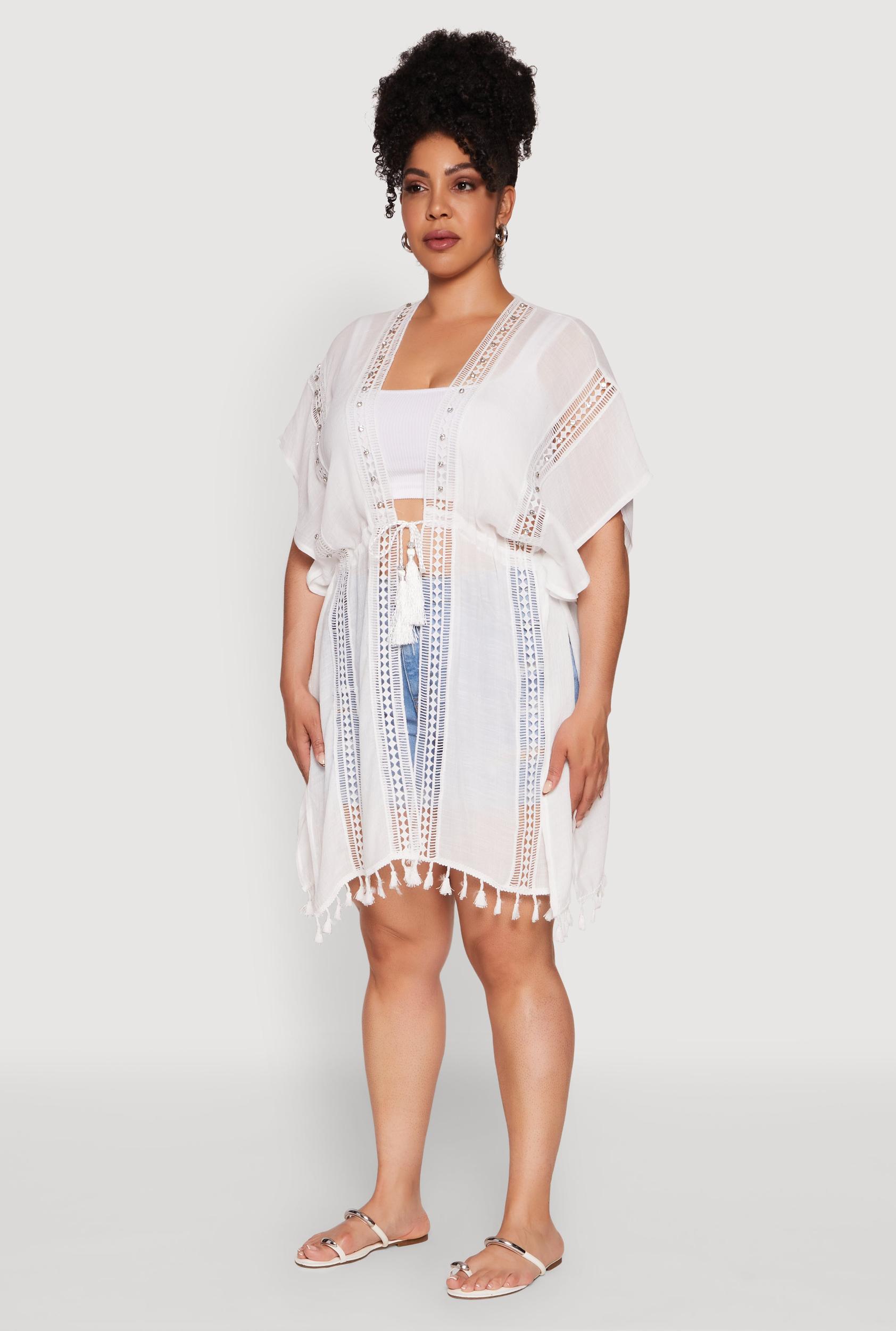 Elegant Crochet Detail Cover Up with Tassels Female Product Image