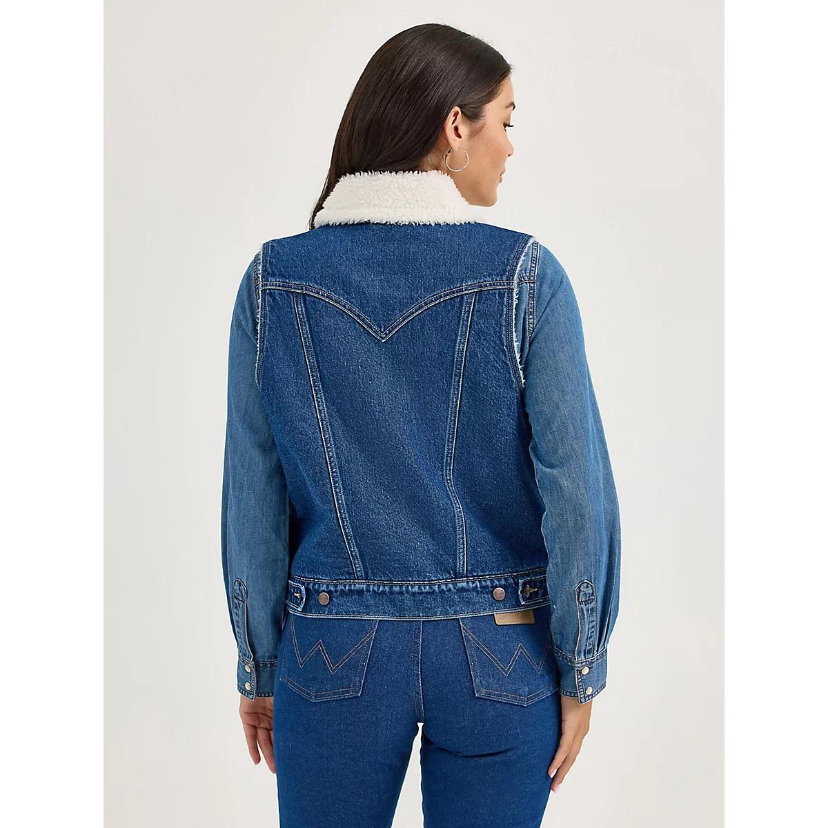 Women's Wrangler Sherpa Lined Denim Vest in Mid Product Image