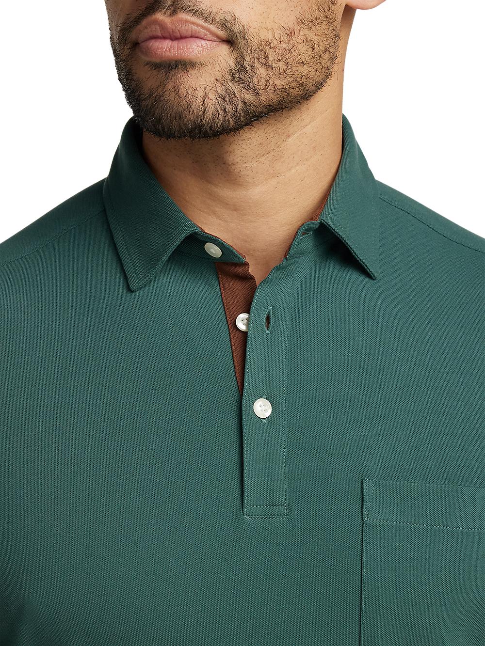 Cotton/Spandex Pique Three Button Polo - Green Product Image