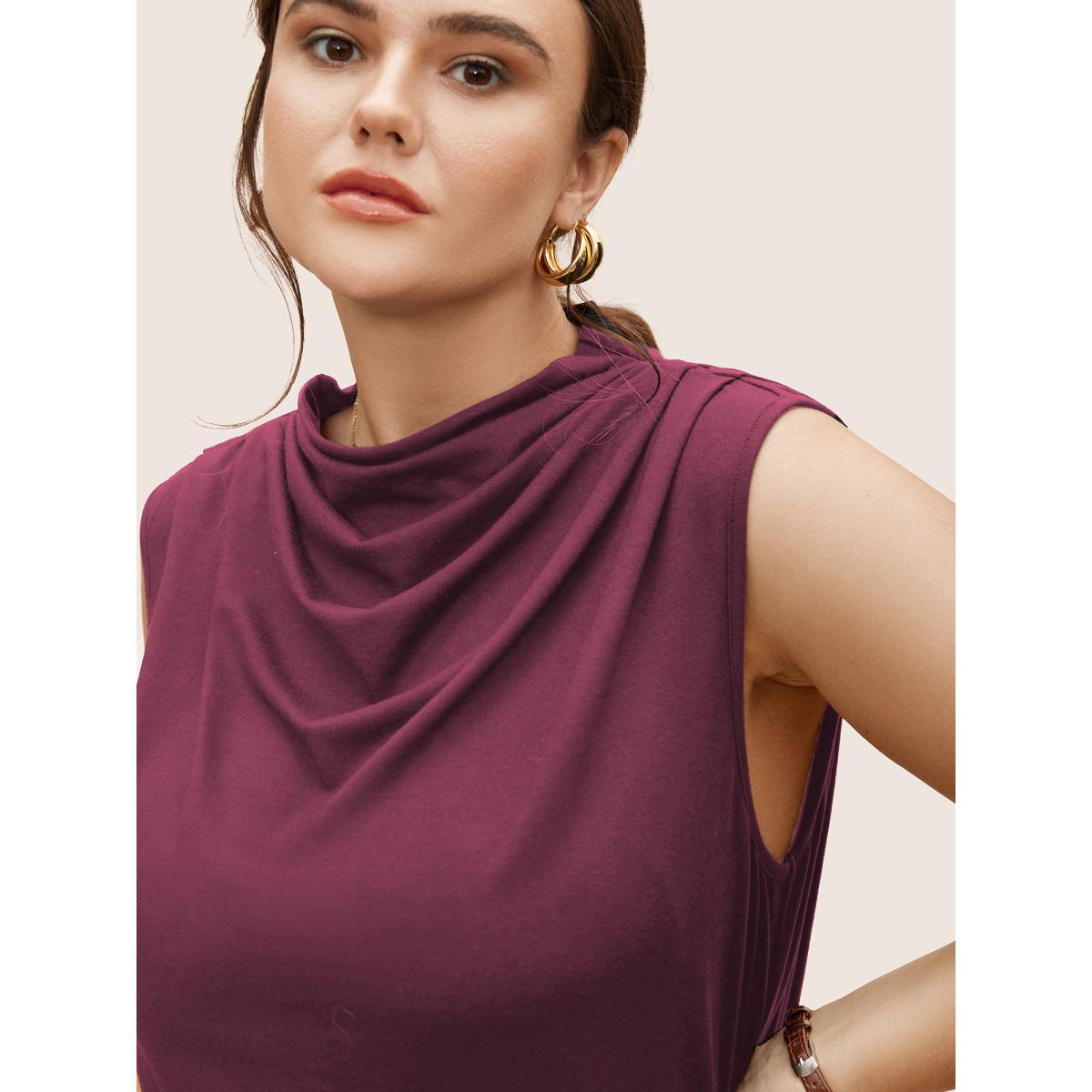 Plus Size Supersoft Essentials Solid Mock Neck Tank Top Women Plum At the Office Pleated Mock Neck Work Tank Tops Camis BloomChic 14-16/1X Product Image