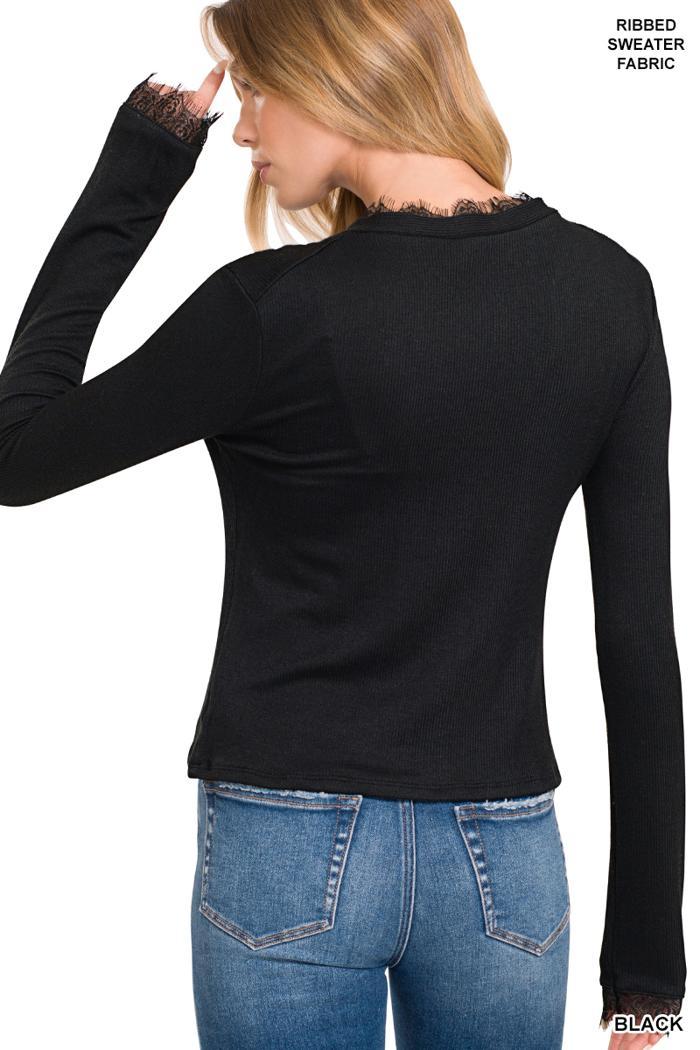 V Neck Lace Long Sleeved Top Product Image