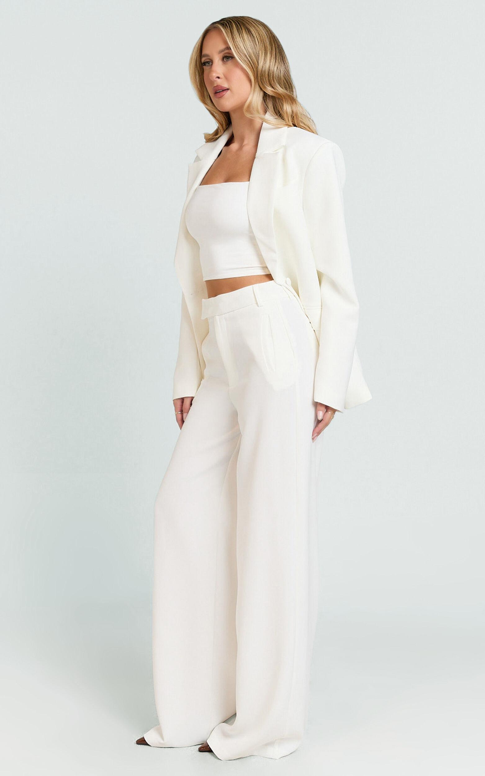 Selena Pants - High Waisted Wide Leg Tailored Pants in Cream Product Image