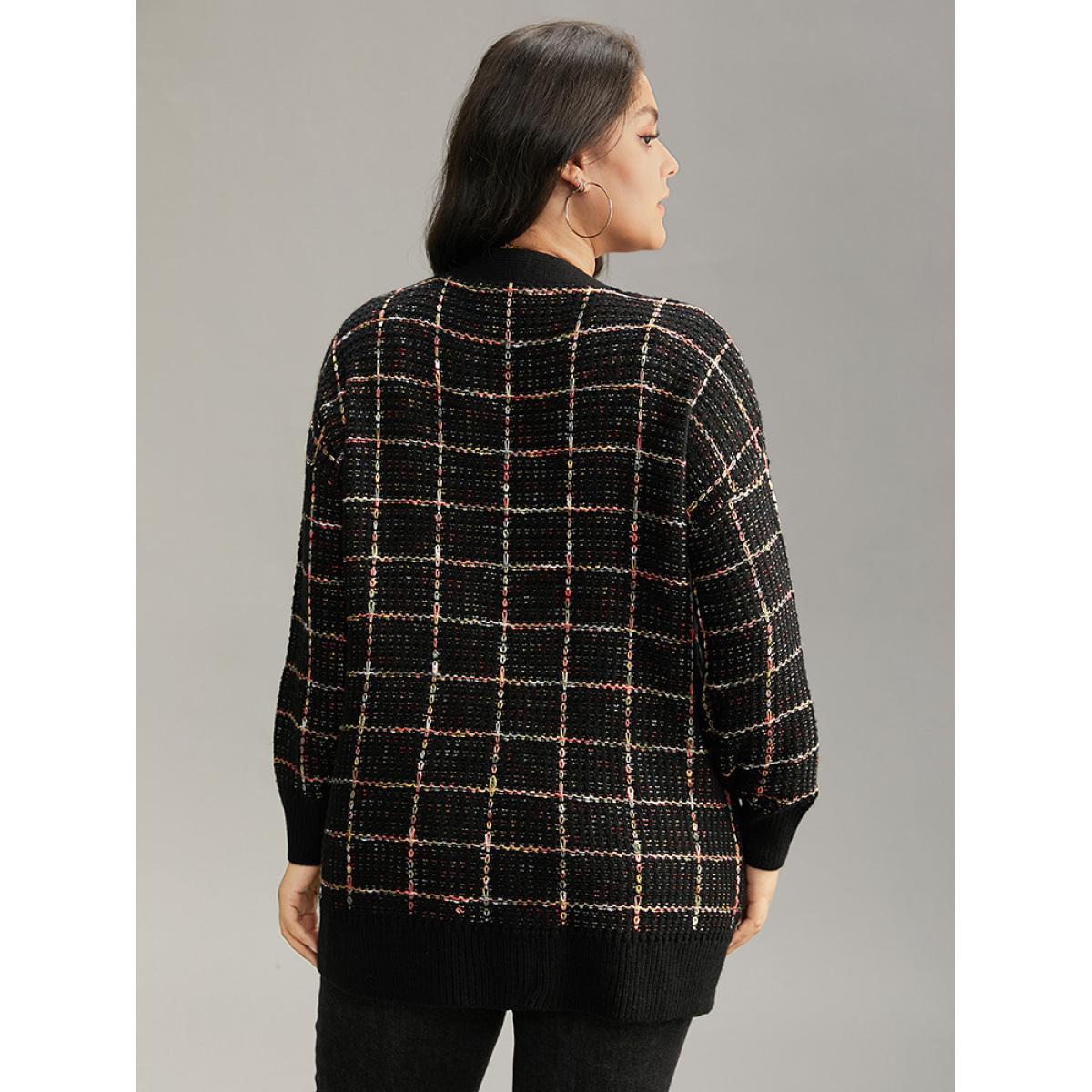 Plus Size Heather Plaid Elastic Cuffs Cardigan Multicolor Women Casual Loose Long Sleeve Festival-Christmas Cardigans BloomChic 30/6X Product Image
