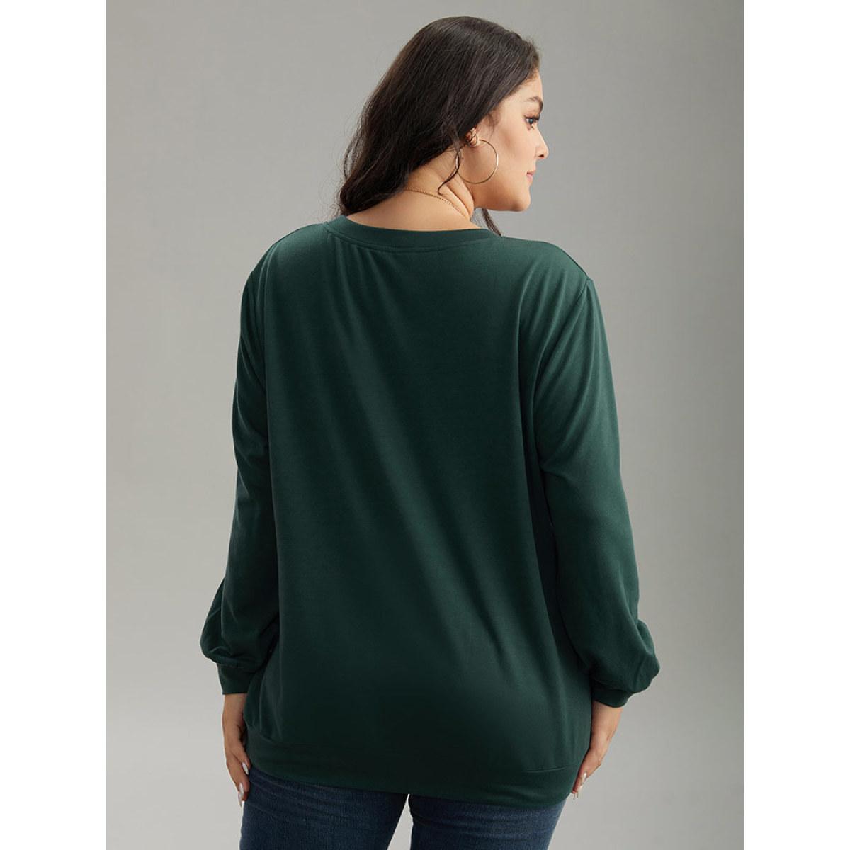 Plus Size Floral Print Round Neck Sweatshirt Women DarkGreen Casual Printed Dailywear Sweatshirts BloomChic 14-16/1X Product Image