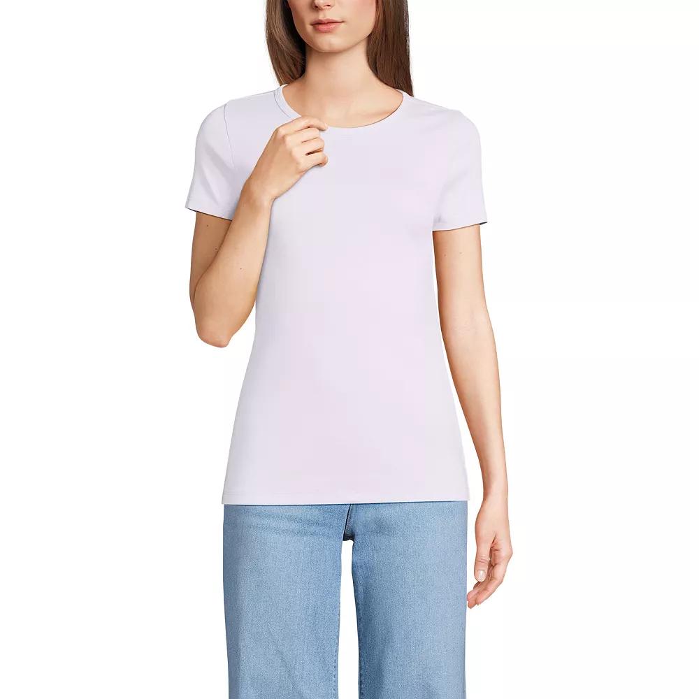 Women's Lands' End All-Cotton Crewneck Tee, Size: Medium, Blue Stencil Floral Product Image