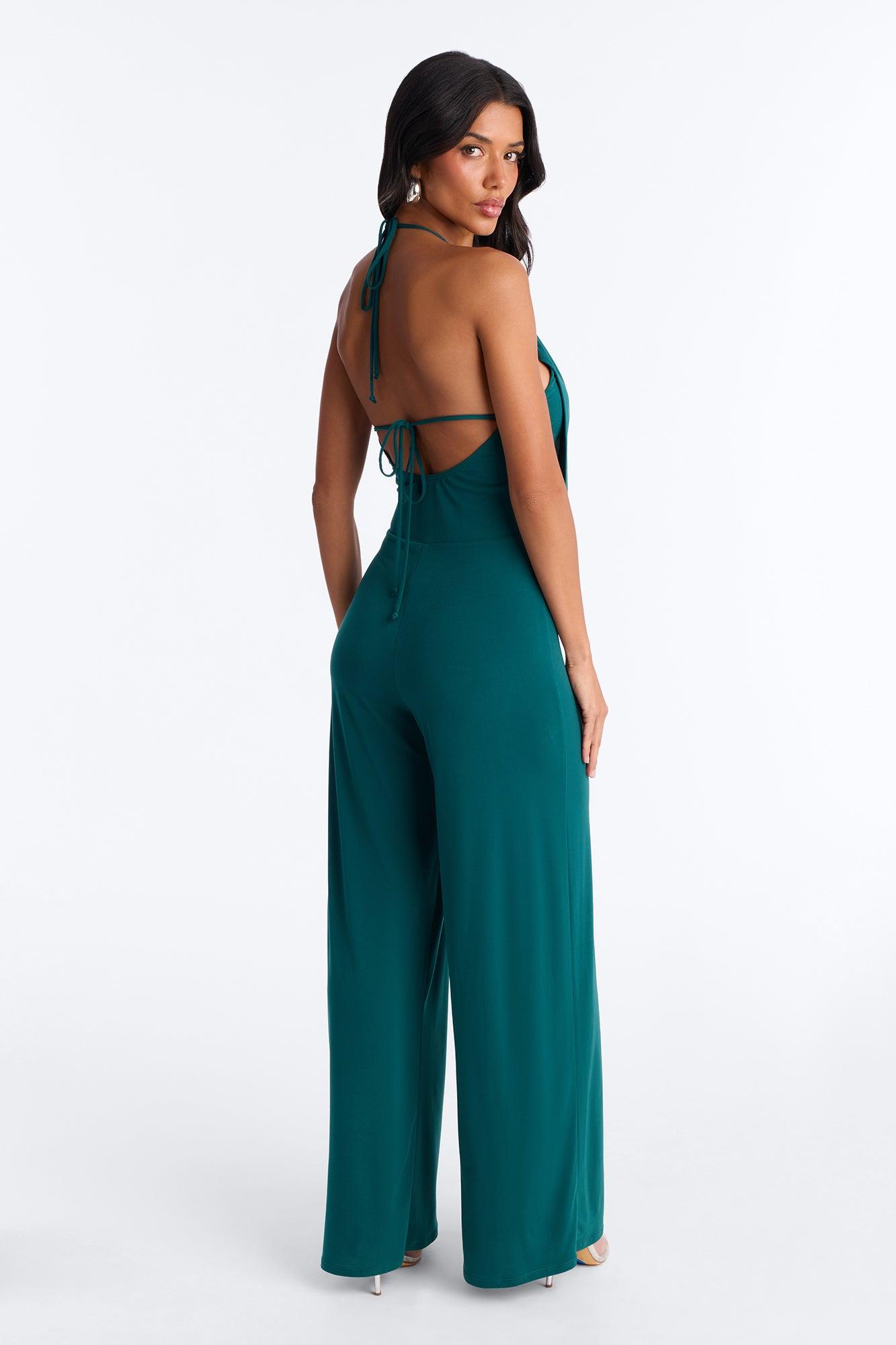 Shana Cowl Halter Wide Leg Jumpsuit - Green Female Product Image