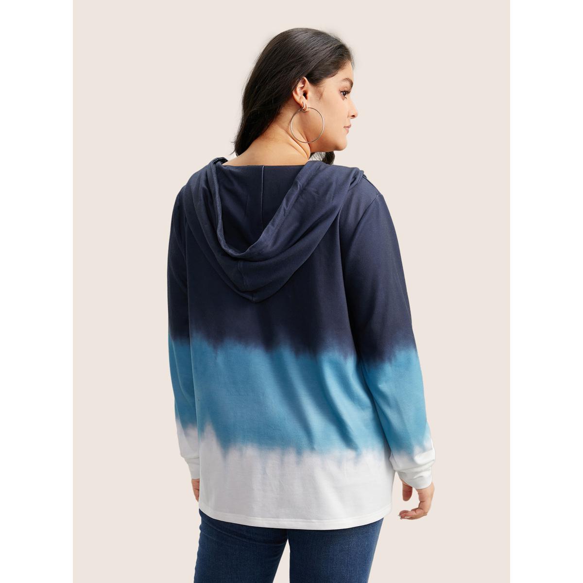 Plus Size Tie Dye Button Up Hooded Drawstring Sweatshirt Women Indigo Casual Button Hooded Everyday Sweatshirts BloomChic 18-20/2X Product Image
