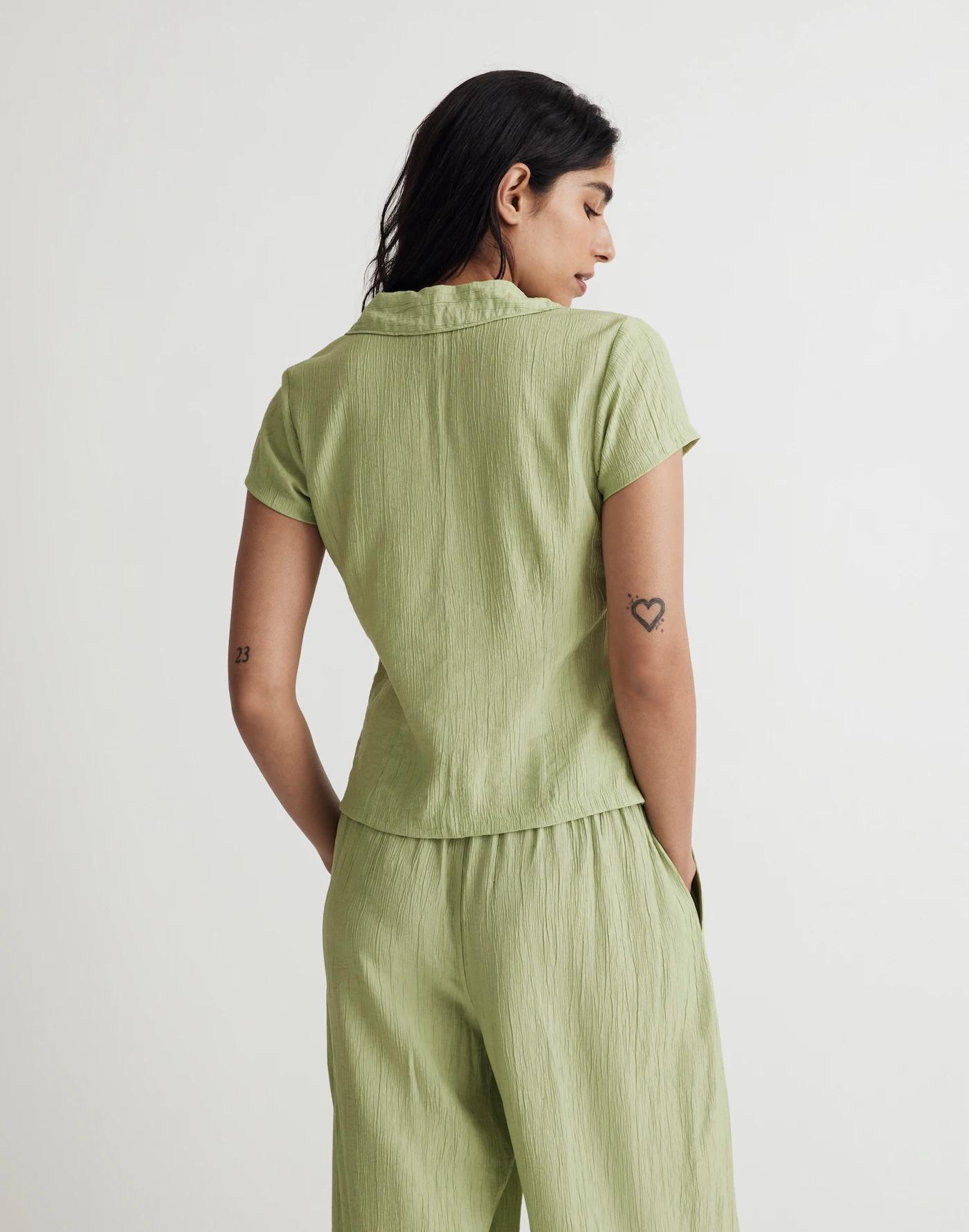 Notched V-Neck Button-Up Top Product Image