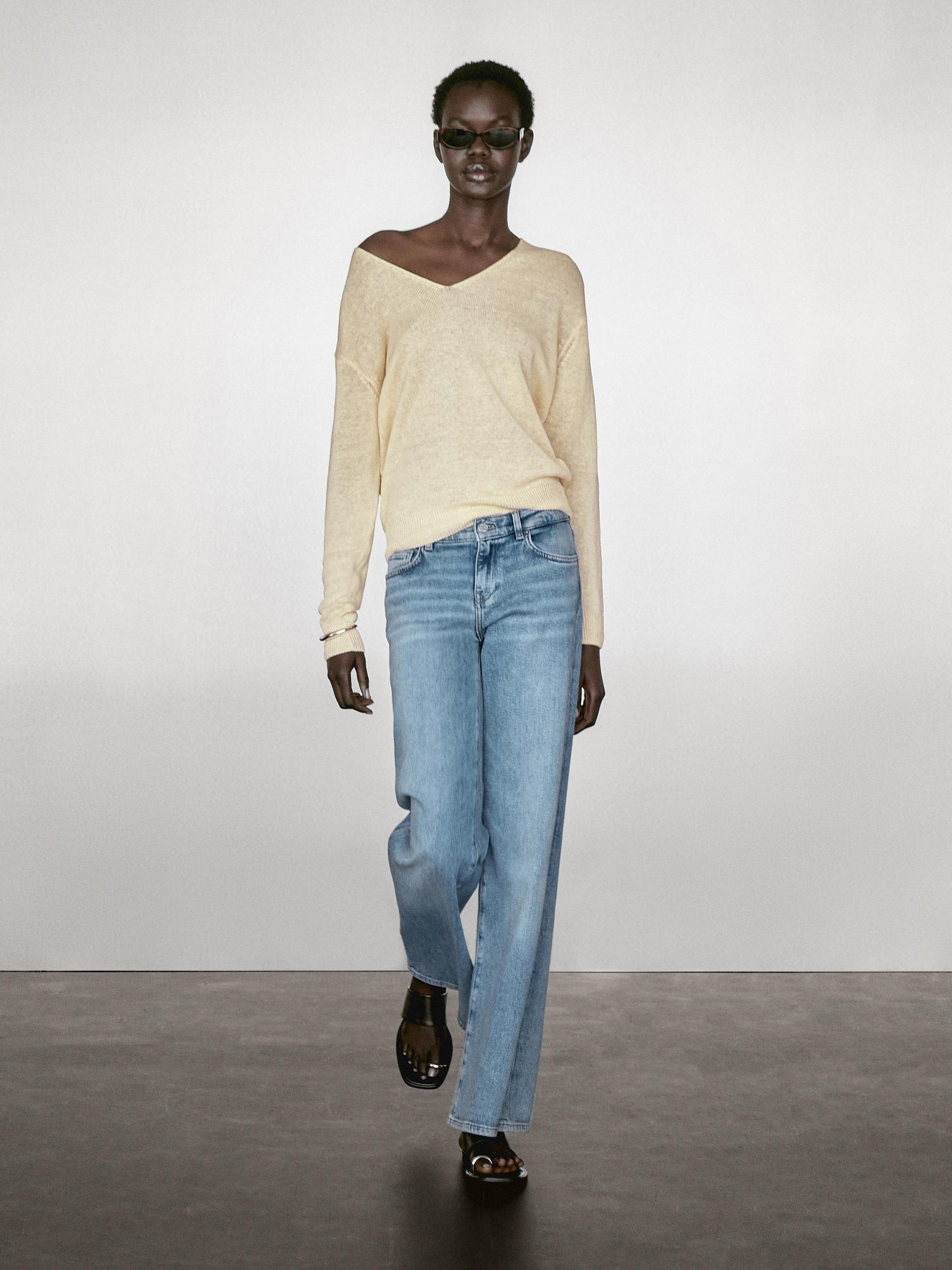 100% linen long sleeve knit sweater Product Image