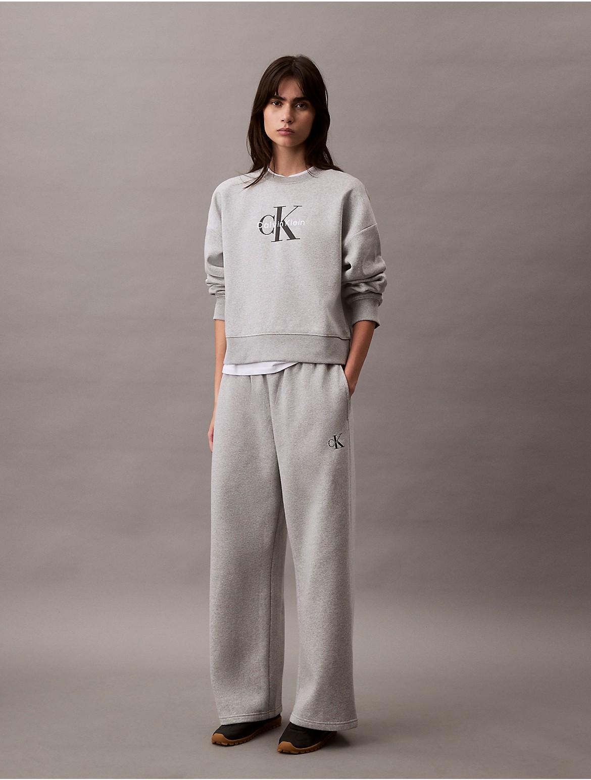 Calvin Klein Womens Monologo Fleece Wide Leg Sweatpants - Grey Product Image