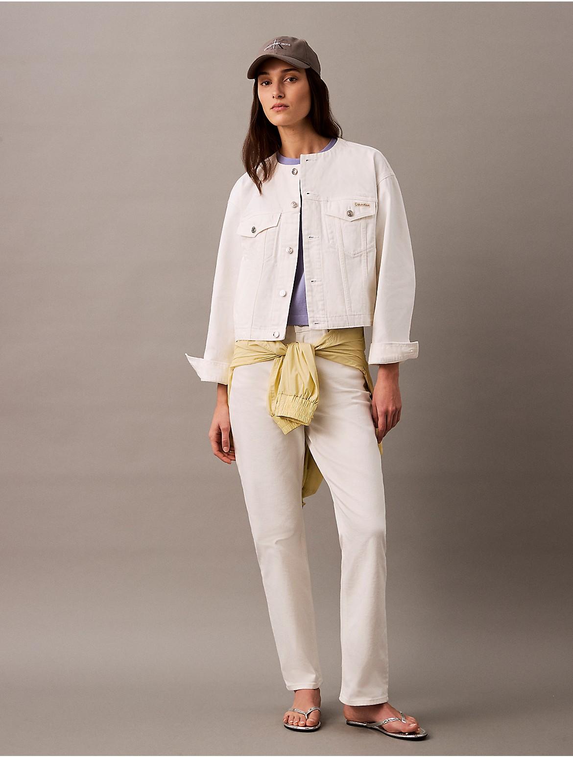 Calvin Klein Womens Cropped Denim Trucker Jacket - White Product Image