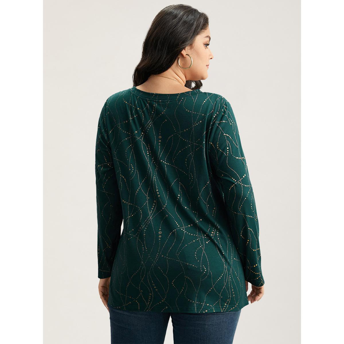 Plus Size Polka Dot Contrast Round Neck T-shirt DarkGreen Women Leisure Contrast Polka Dot Round Neck Casual T-shirts BloomChic 18-20/2X Product Image