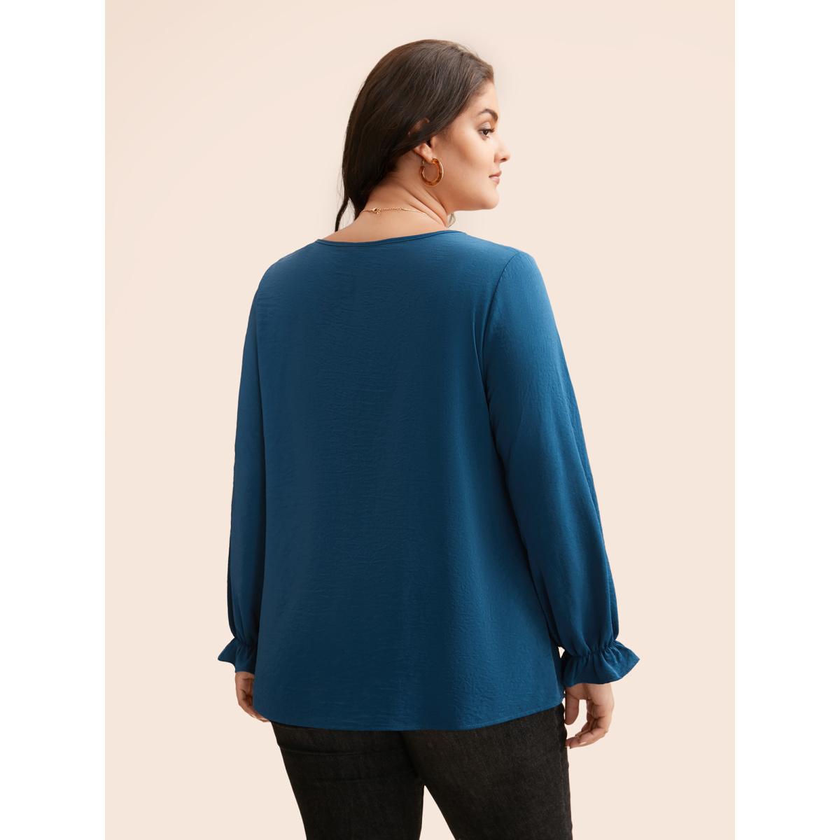 Plus Size Aegean Plain Textured Asymmetrical Neck Ruffles Blouse Women Elegant Long Sleeve Asymmetrical Neck Everyday Blouses BloomChic 14-16/1X Product Image