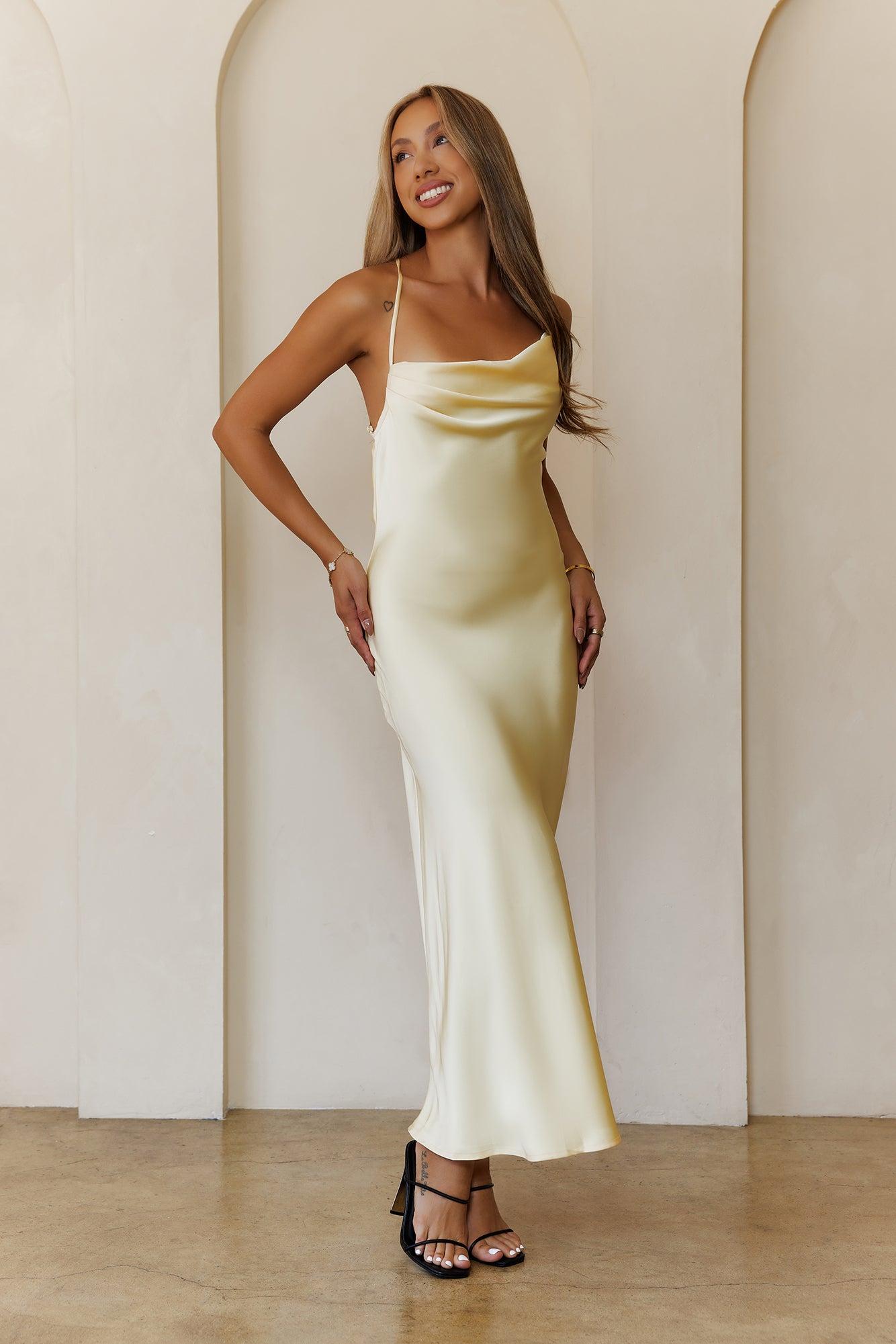 Satin Stargazer Maxi Dress Yellow Product Image