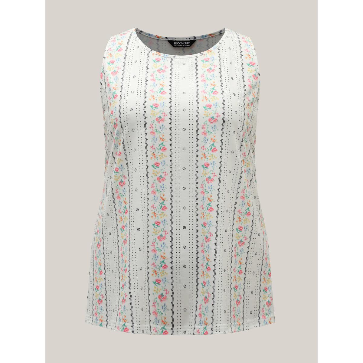 Plus Size Floral Print Panels Fitted Tank Top Women Originalwhite Leisure Non Round Neck Casual Tank Tops Camis BloomChic 26/4X Product Image