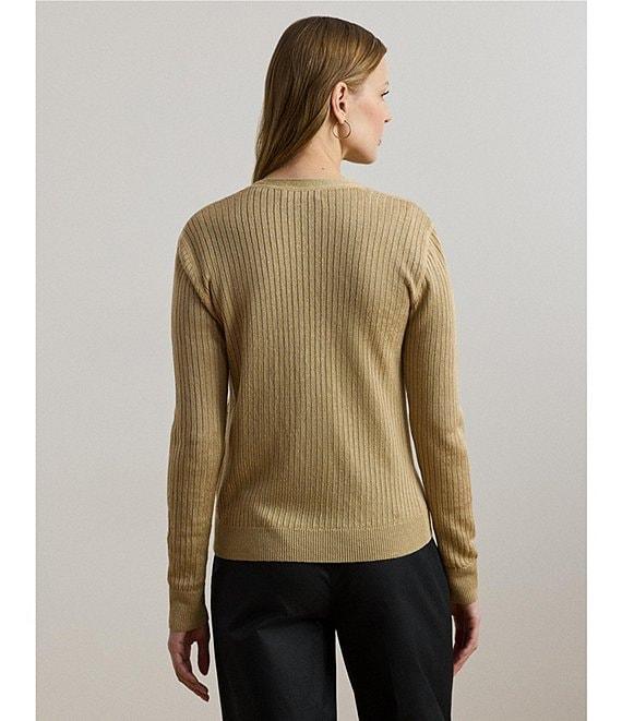 Lauren Ralph Lauren Coordinating Linen Blend Ribbed Knit V-Neck Long Sleeve Cardigan Product Image