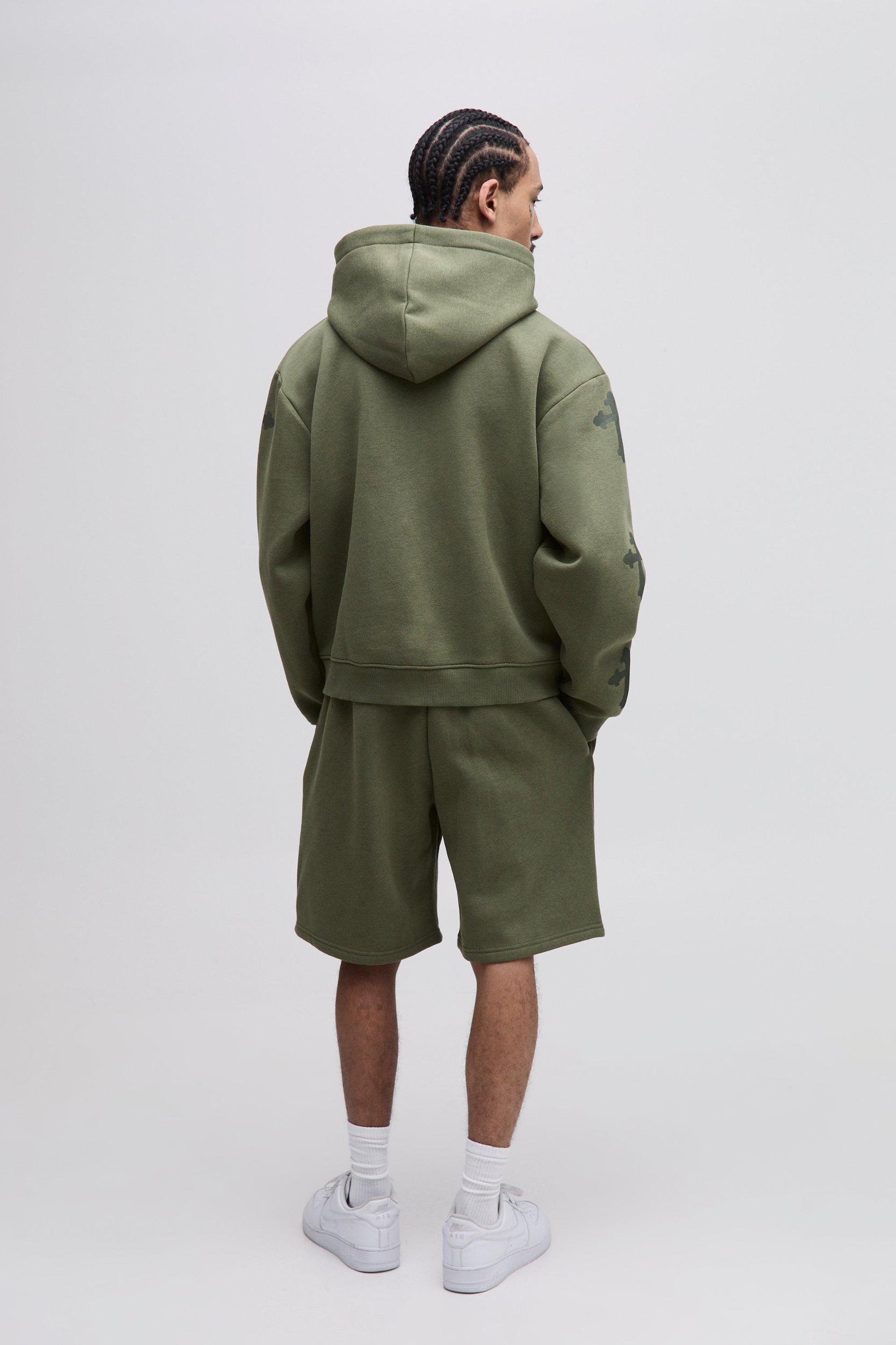 Oversized Boxy Limited Edition Cross Print Hooded Short Tracksuit | boohooMAN USA Product Image