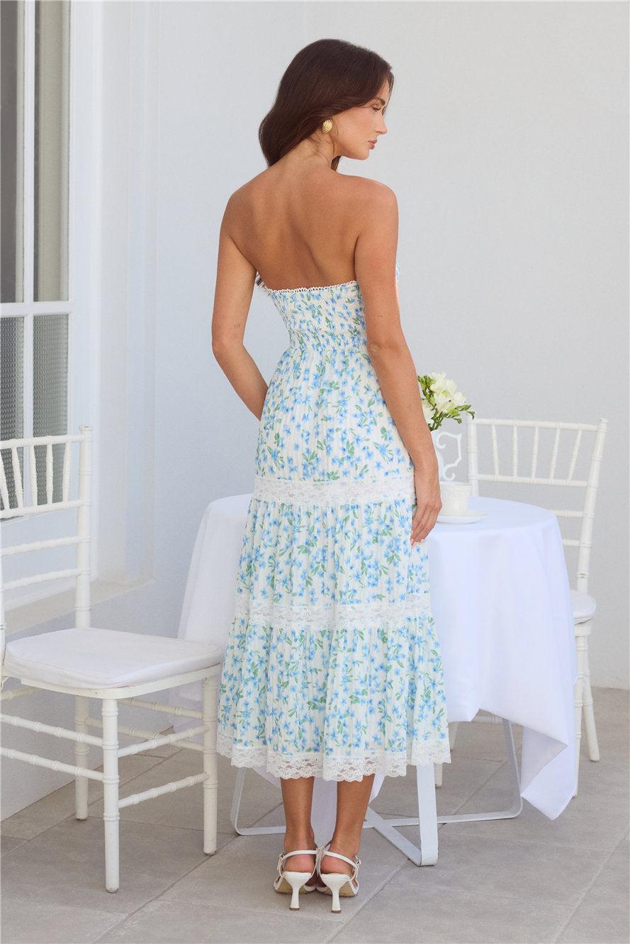 Under Palm Trees Strapless Midi Dress Blue Product Image