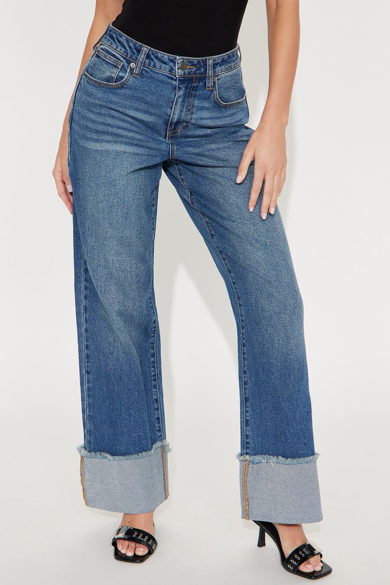All The While Cuffed Wide Leg Jeans - Medium Wash Product Image