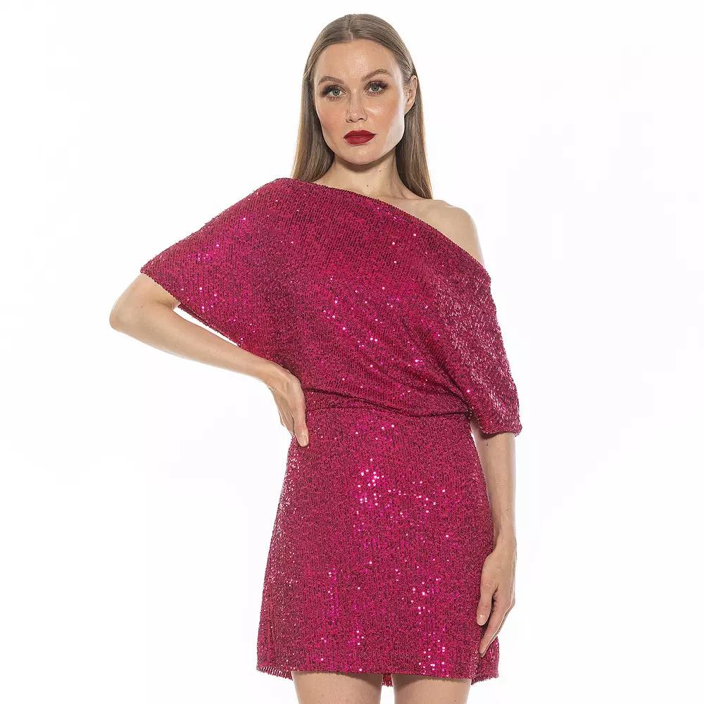 Women's ALEXIA ADMOR Suri Sequin Draped One Shoulder A Line Mini Dress,  Product Image