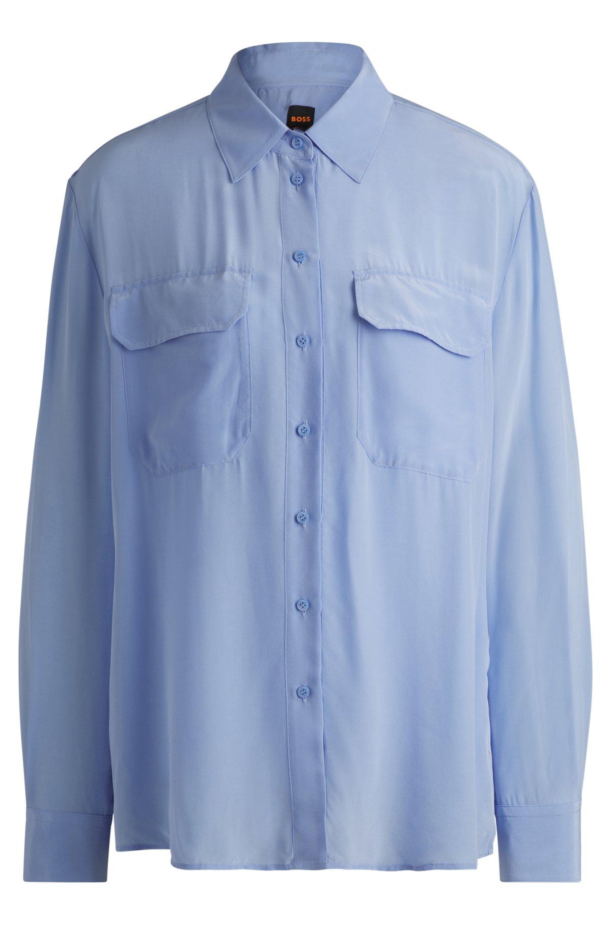 Relaxed-fit blouse in sandwashed canvas with point collar Product Image