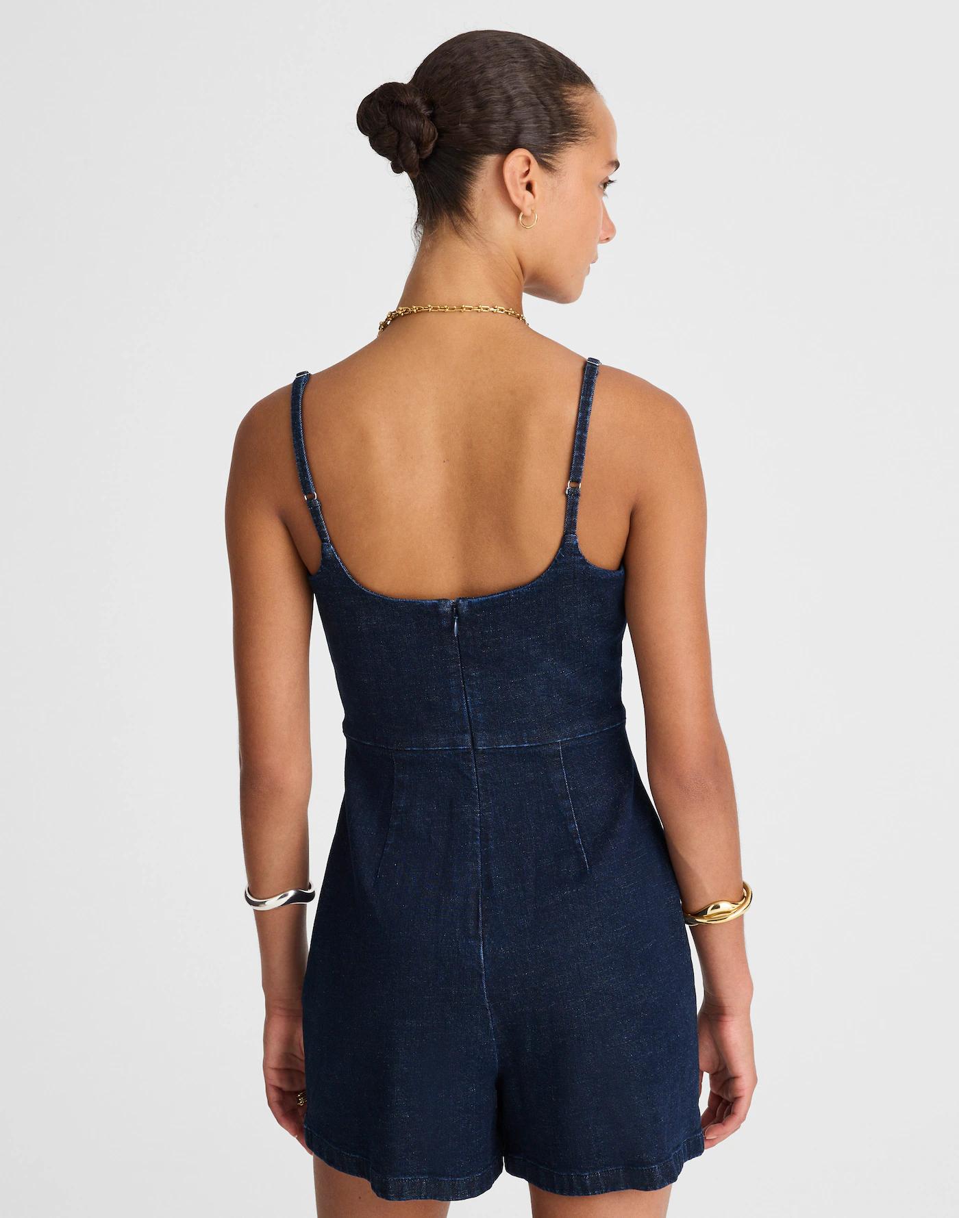 Denim Squareneck Romper in Briant Wash Product Image