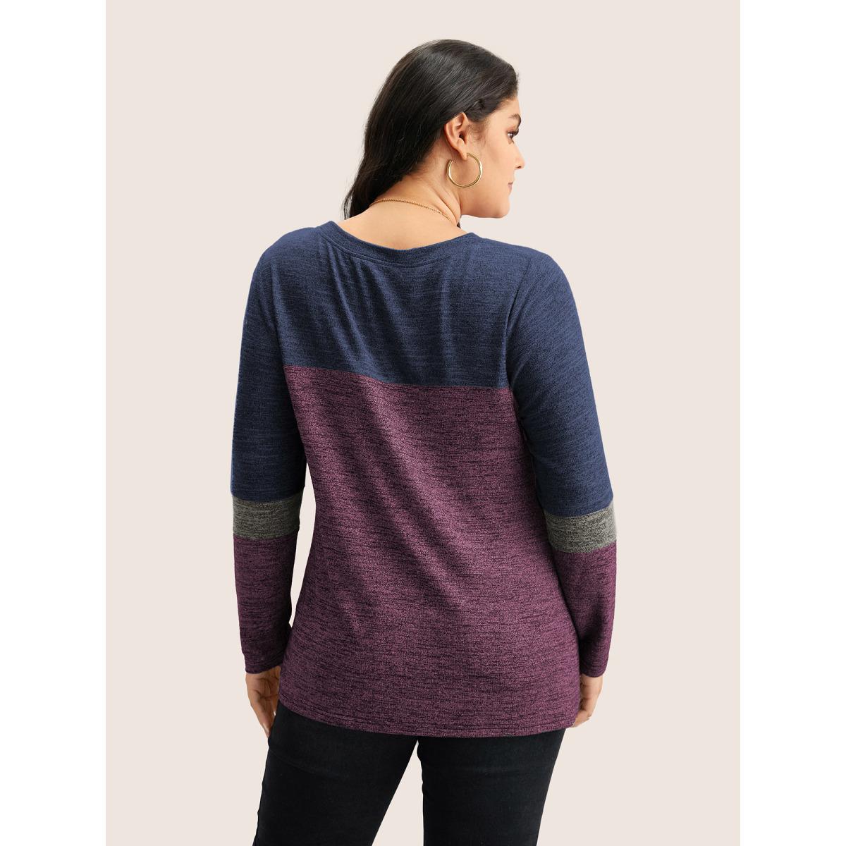 Plus Size Heather Colorblock Contrast Crew Neck T-shirt DarkBlue Women Leisure Texture Plain Round Neck Casual T-shirts BloomChic 22-24/3X Product Image