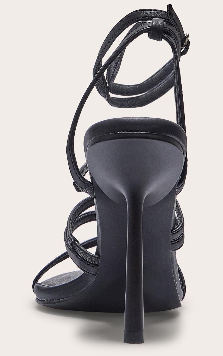 Black PU Point Toe Cross Strap High Stiletto Heeled Sandals Product Image