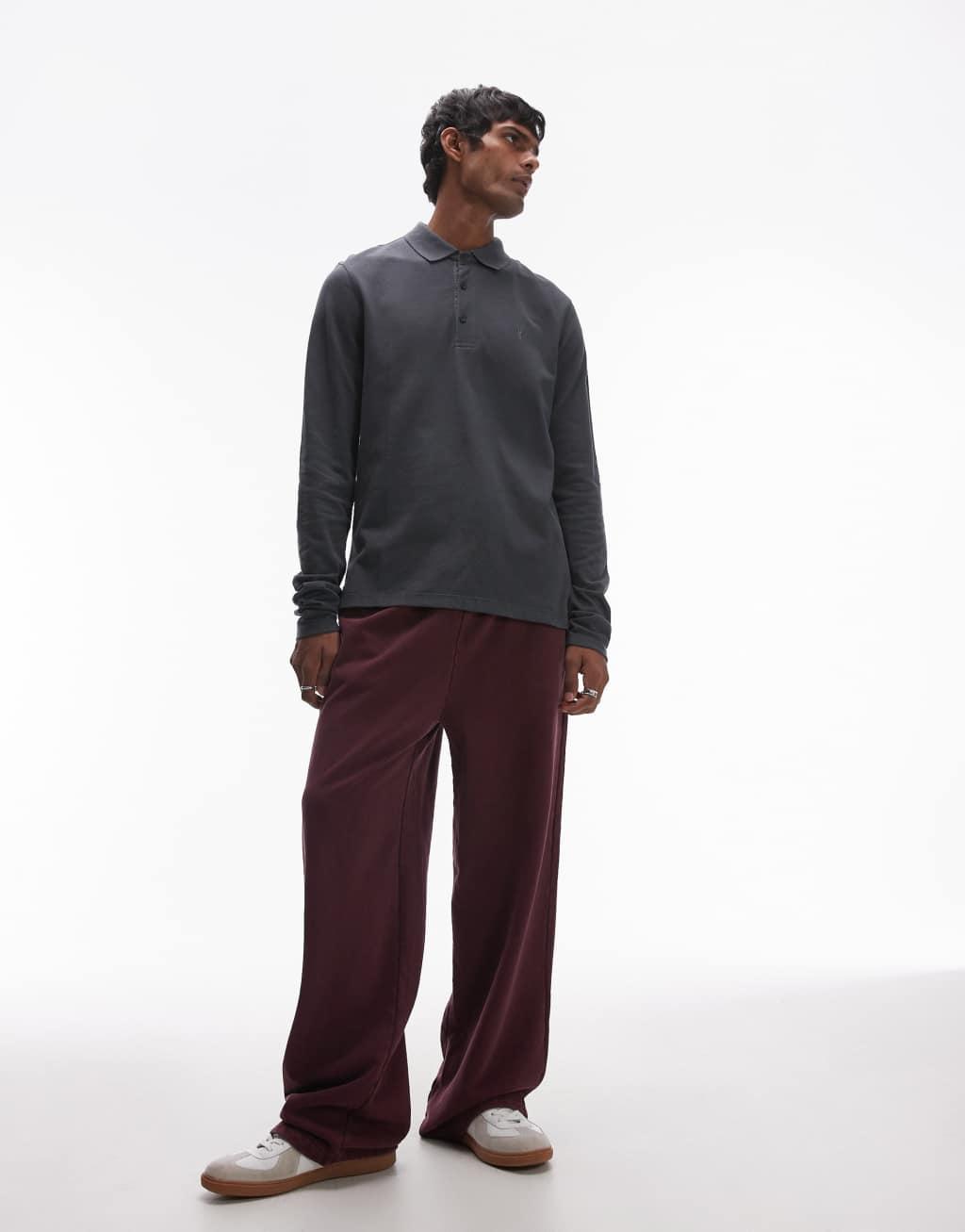 AllSaints Reform long sleeve polo shirt in dusty blue Product Image