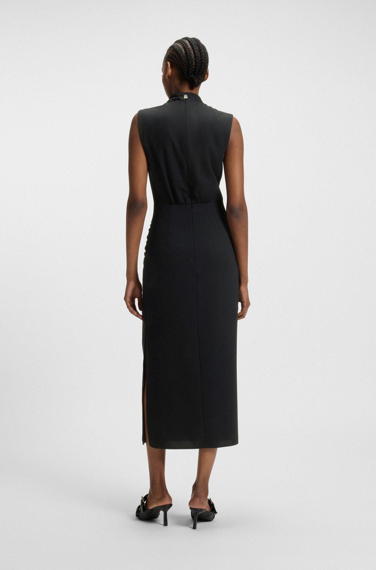HUGO - Long-length dress in crepe with draped mock neckline - Black Product Image
